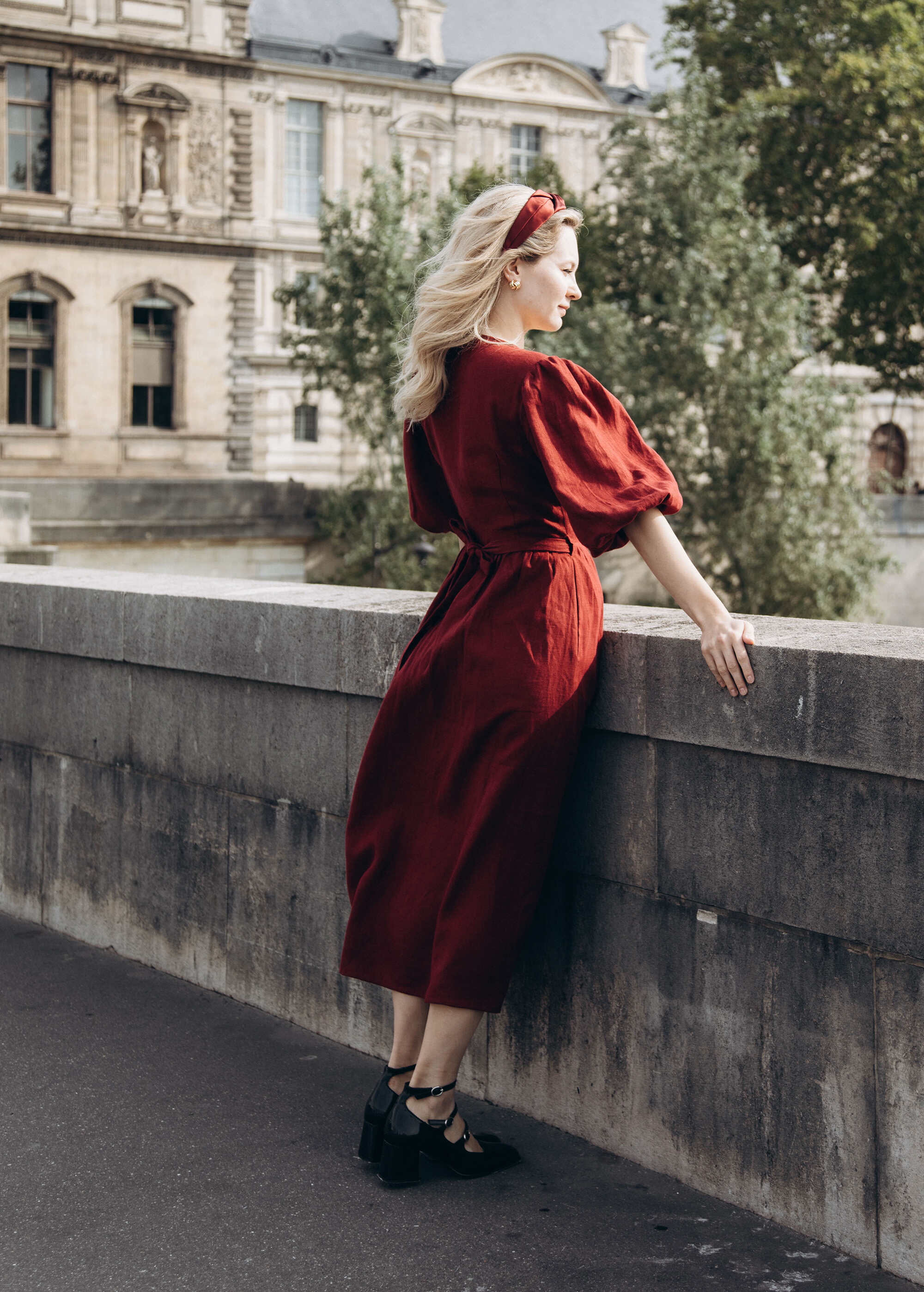 Olivia Burgundy Linen Wrap dress