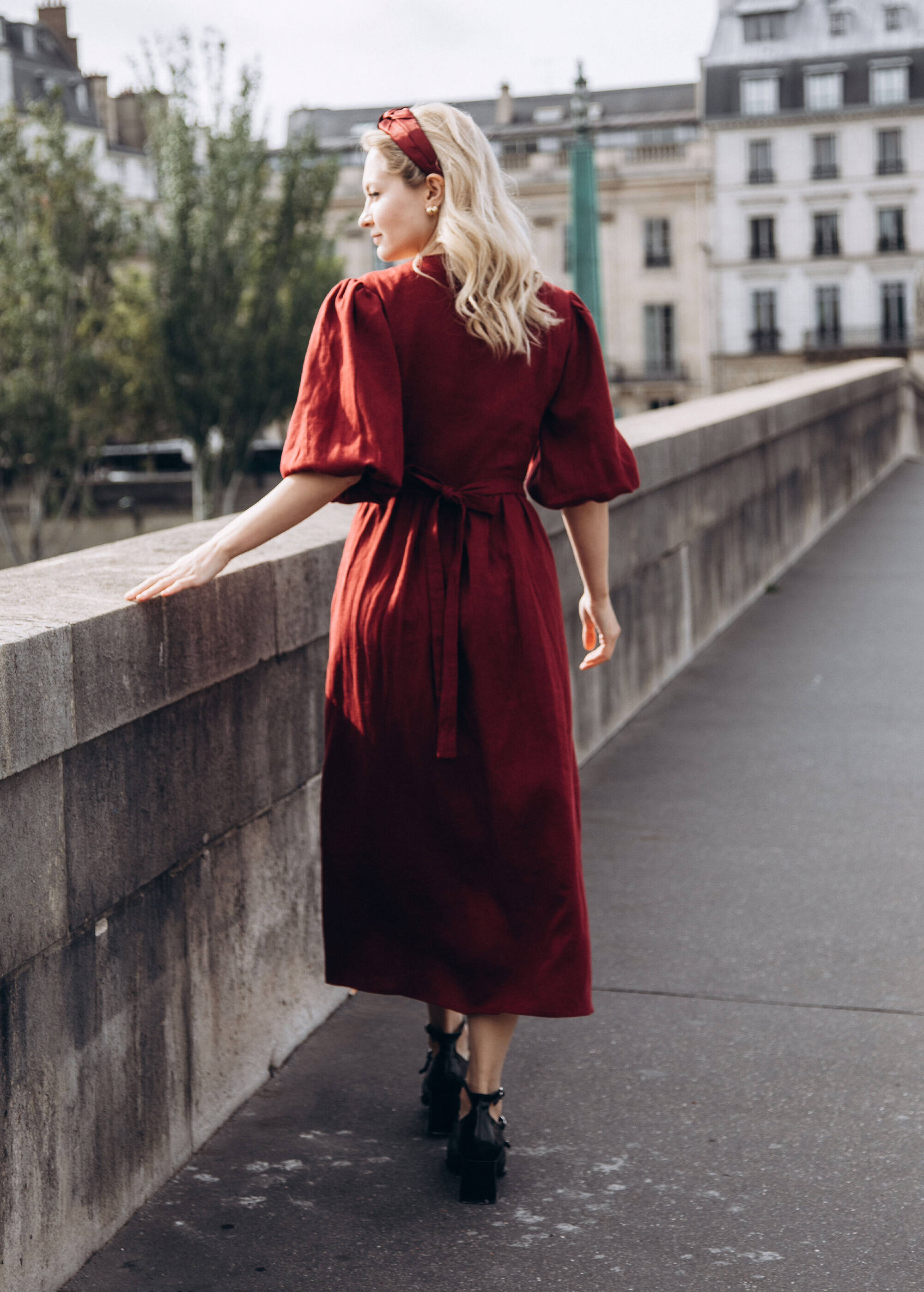 Olivia Burgundy Linen Wrap dress