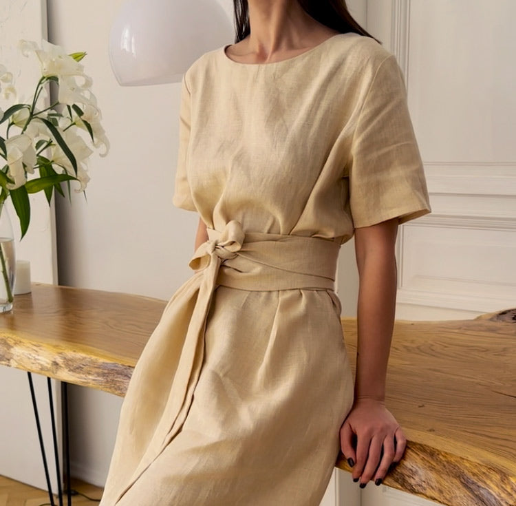 "Adelia" Beige Mini Dress