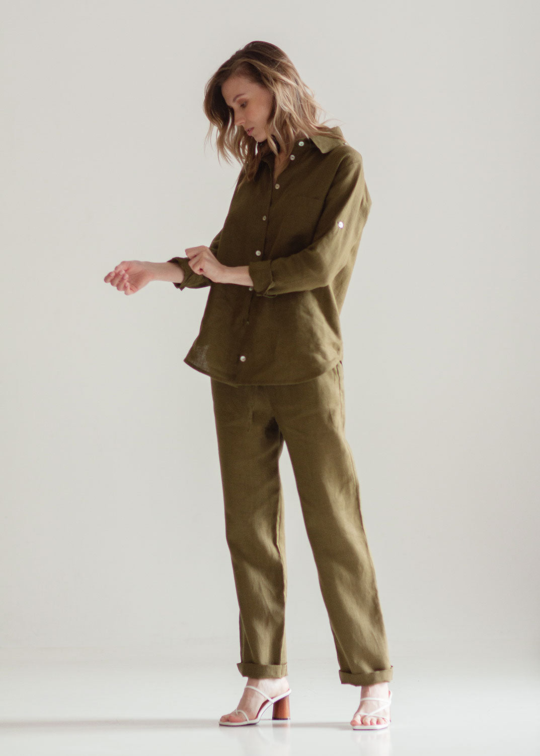 Khaki Green Linen Suit