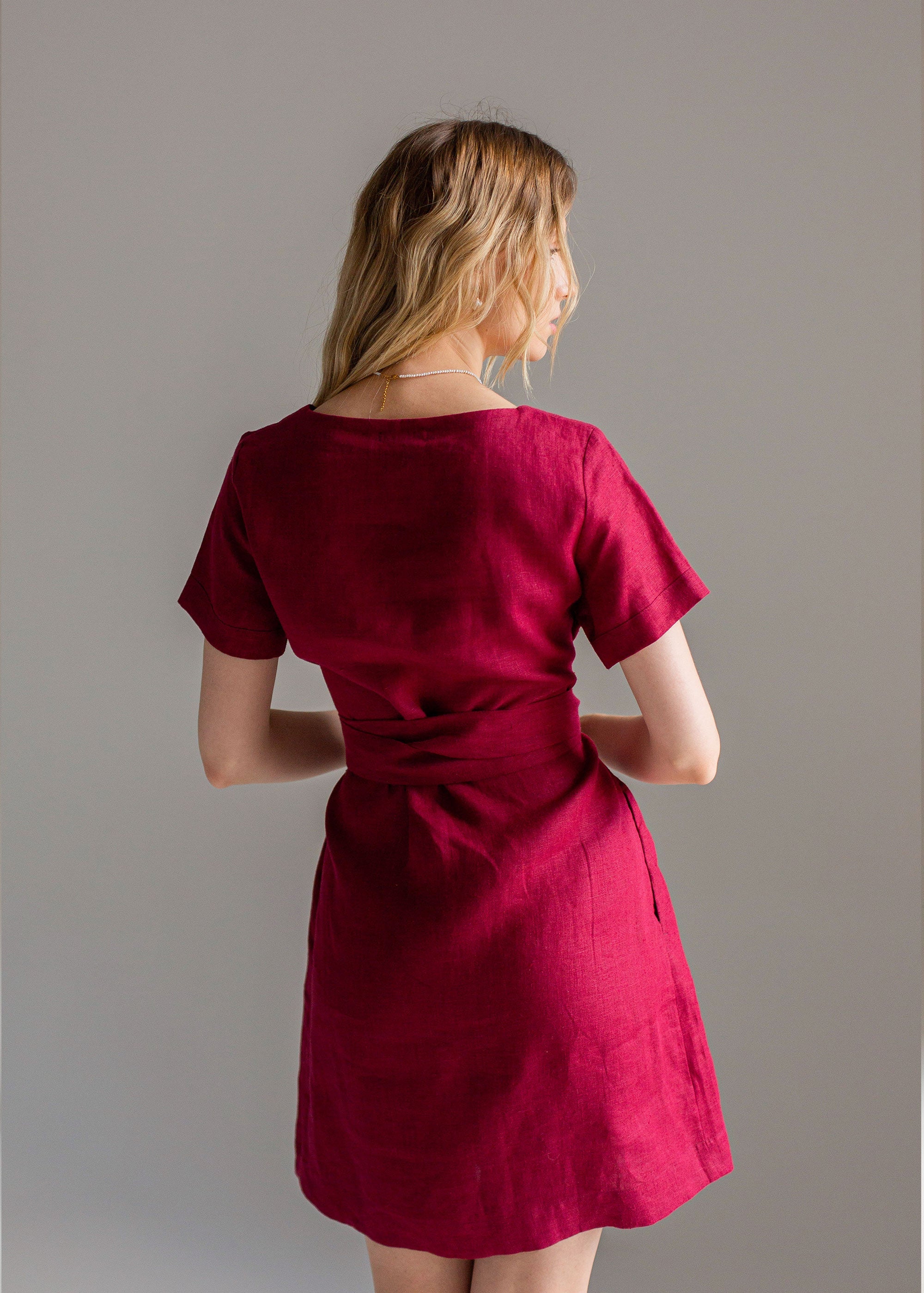 "Adelia" Burgundy Linen Mini Dress