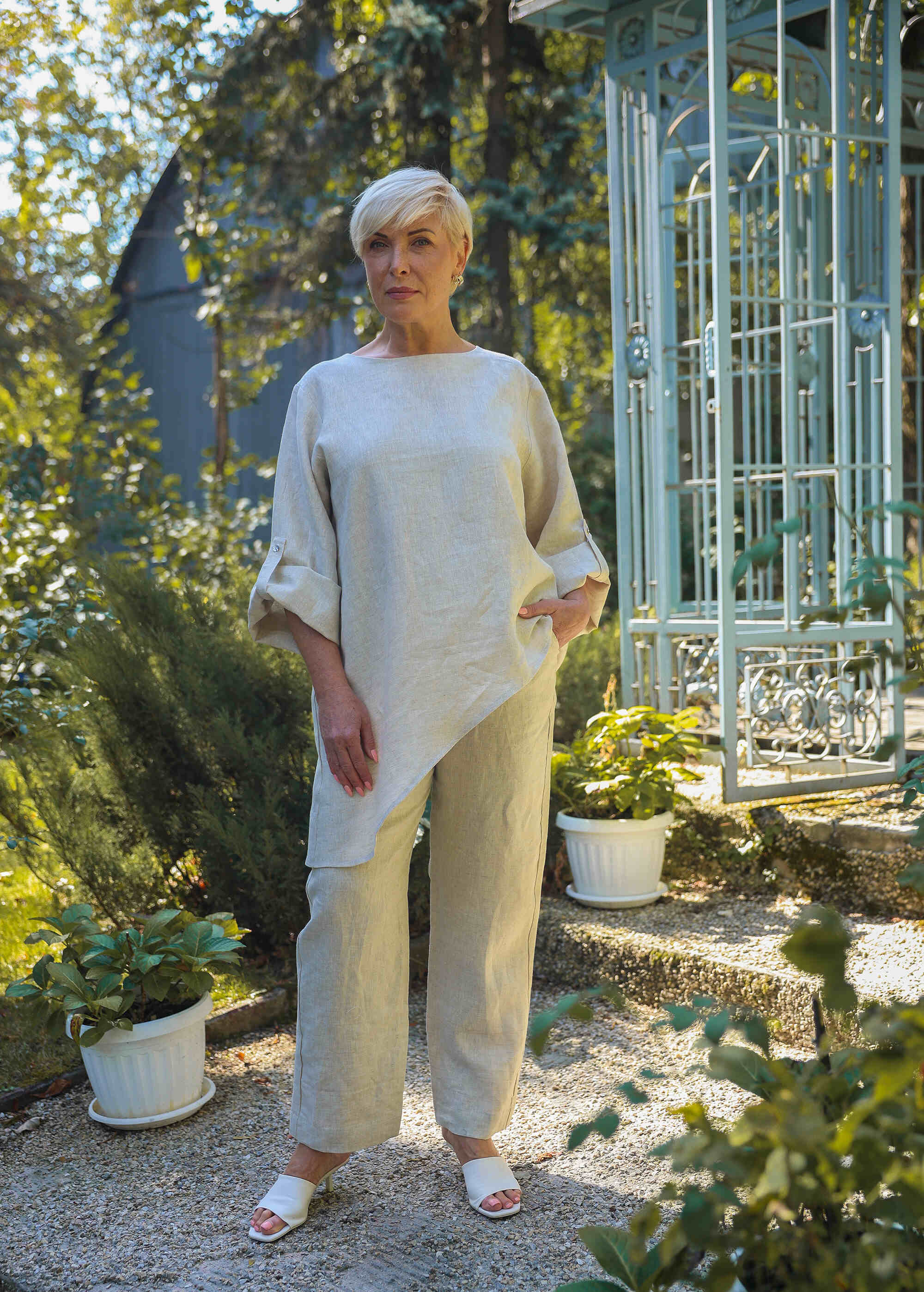 Asymmetric Linen Top in Natural