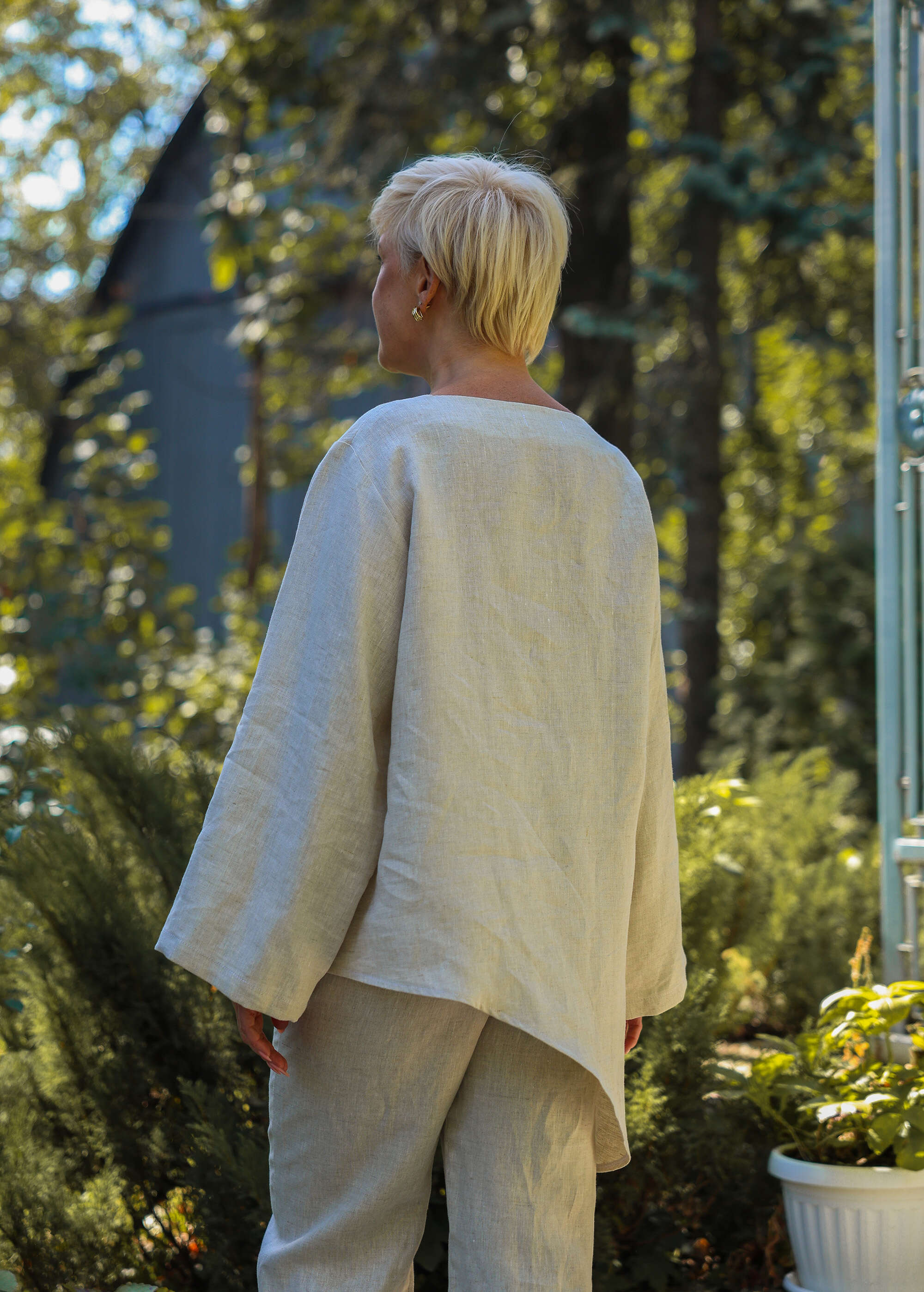 Asymmetric Linen Top in Natural