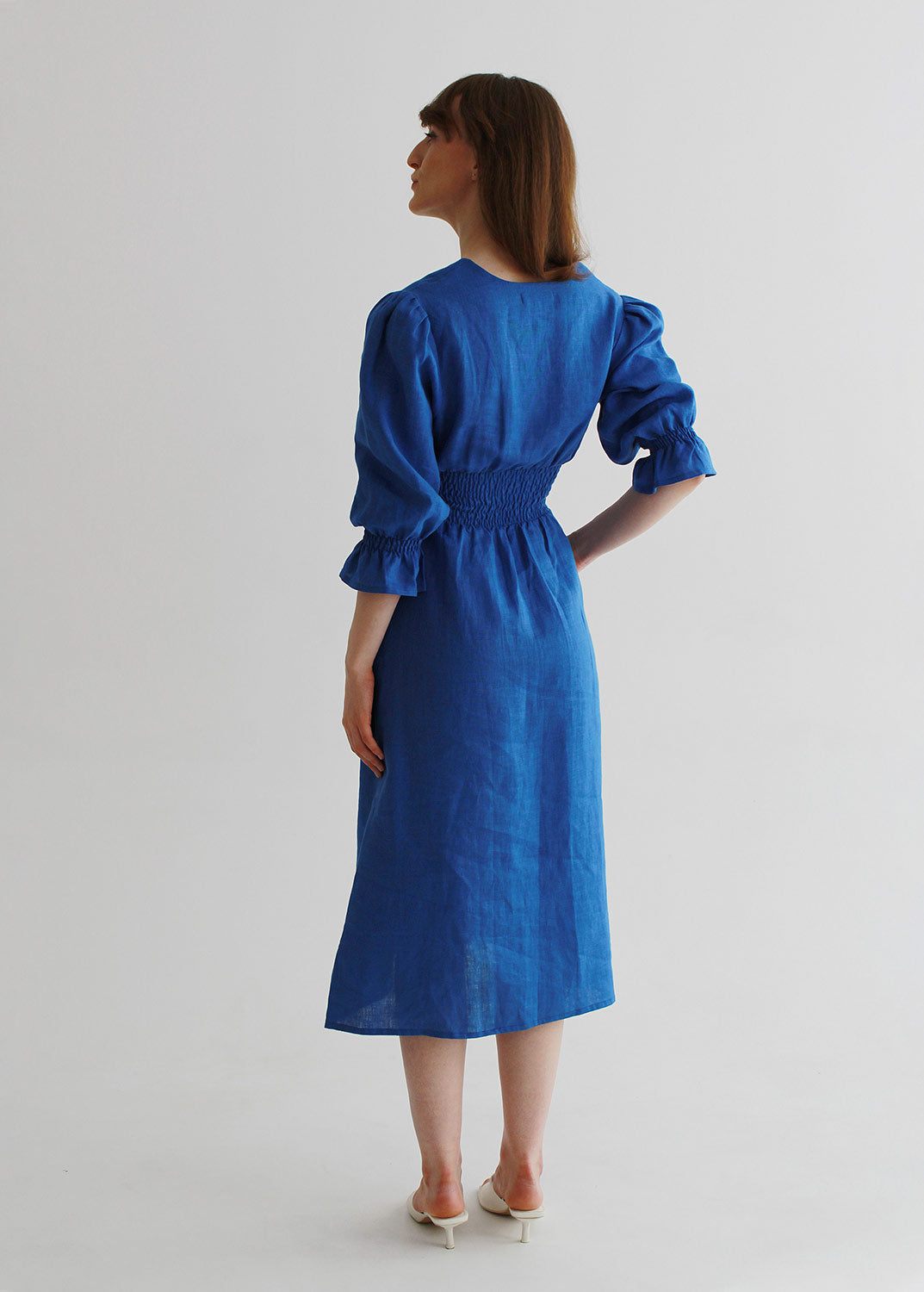 "Lisa" Blue Linen Midi Dress