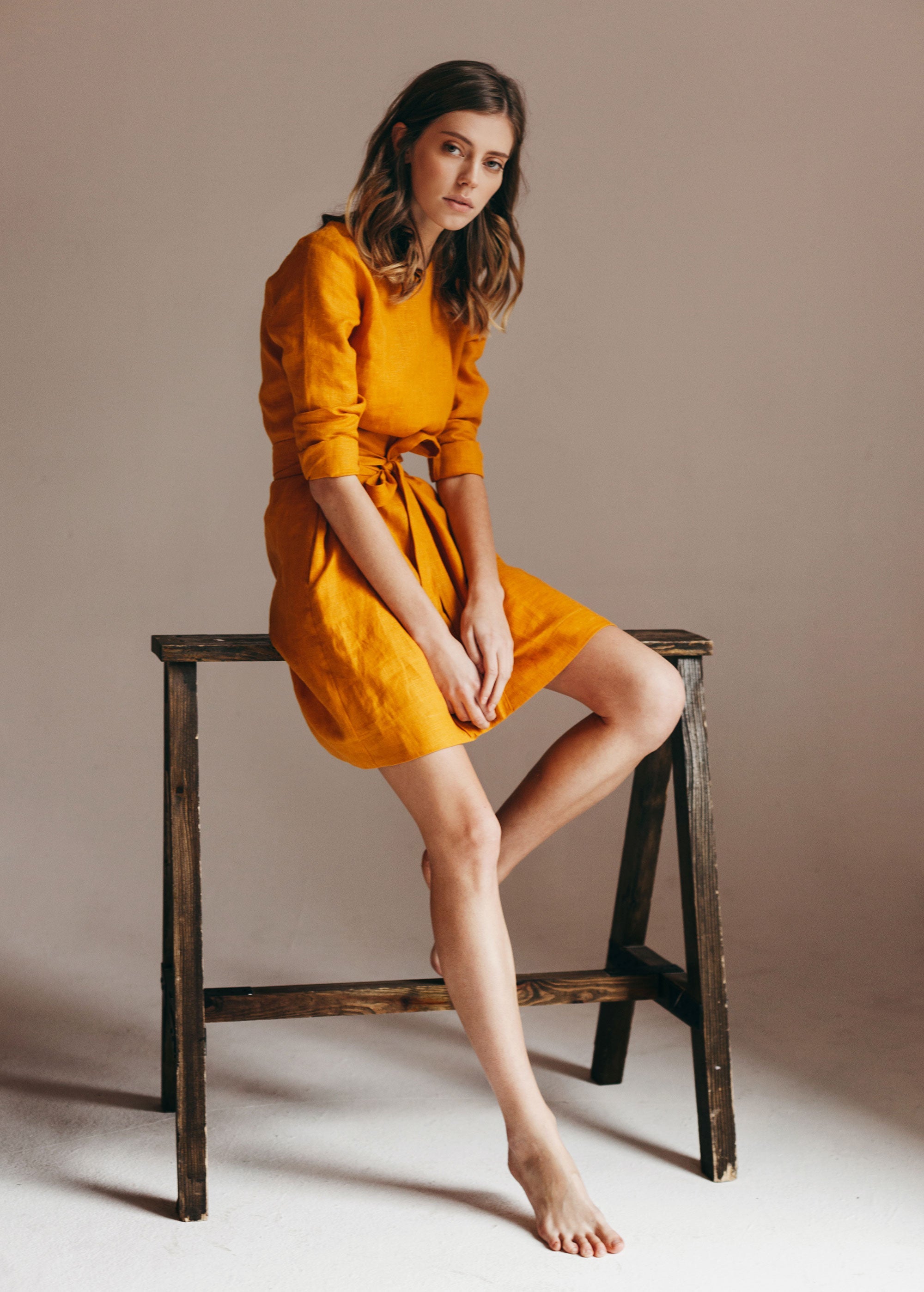 "Audrey" Mustard Yellow Mini Dress