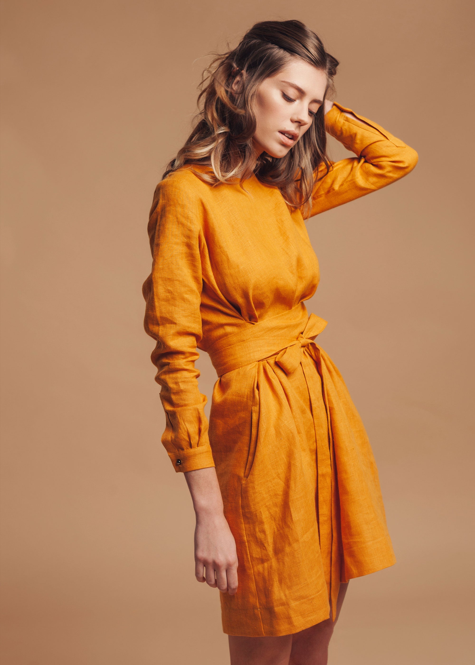"Audrey" Mustard Yellow Mini Dress