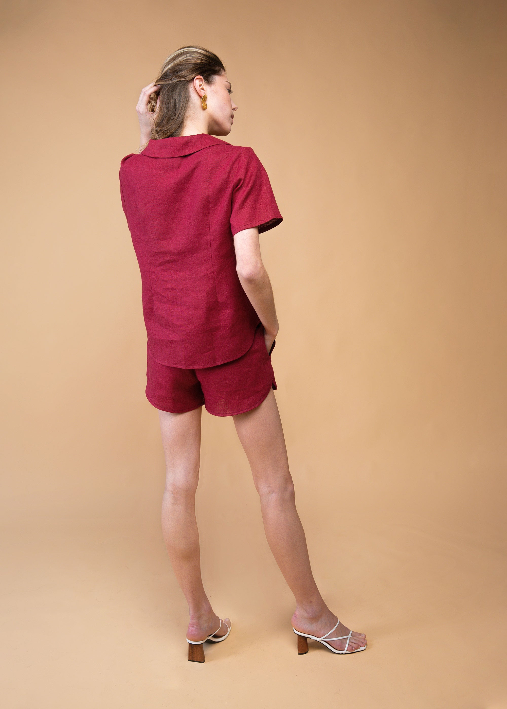 Linen Burgundy Pajama Set
