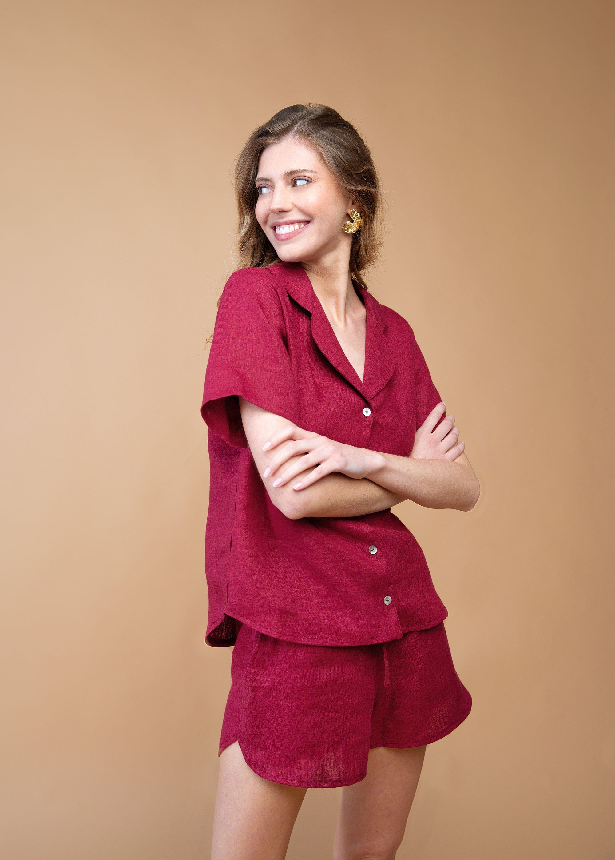 Linen Burgundy Pajama Set