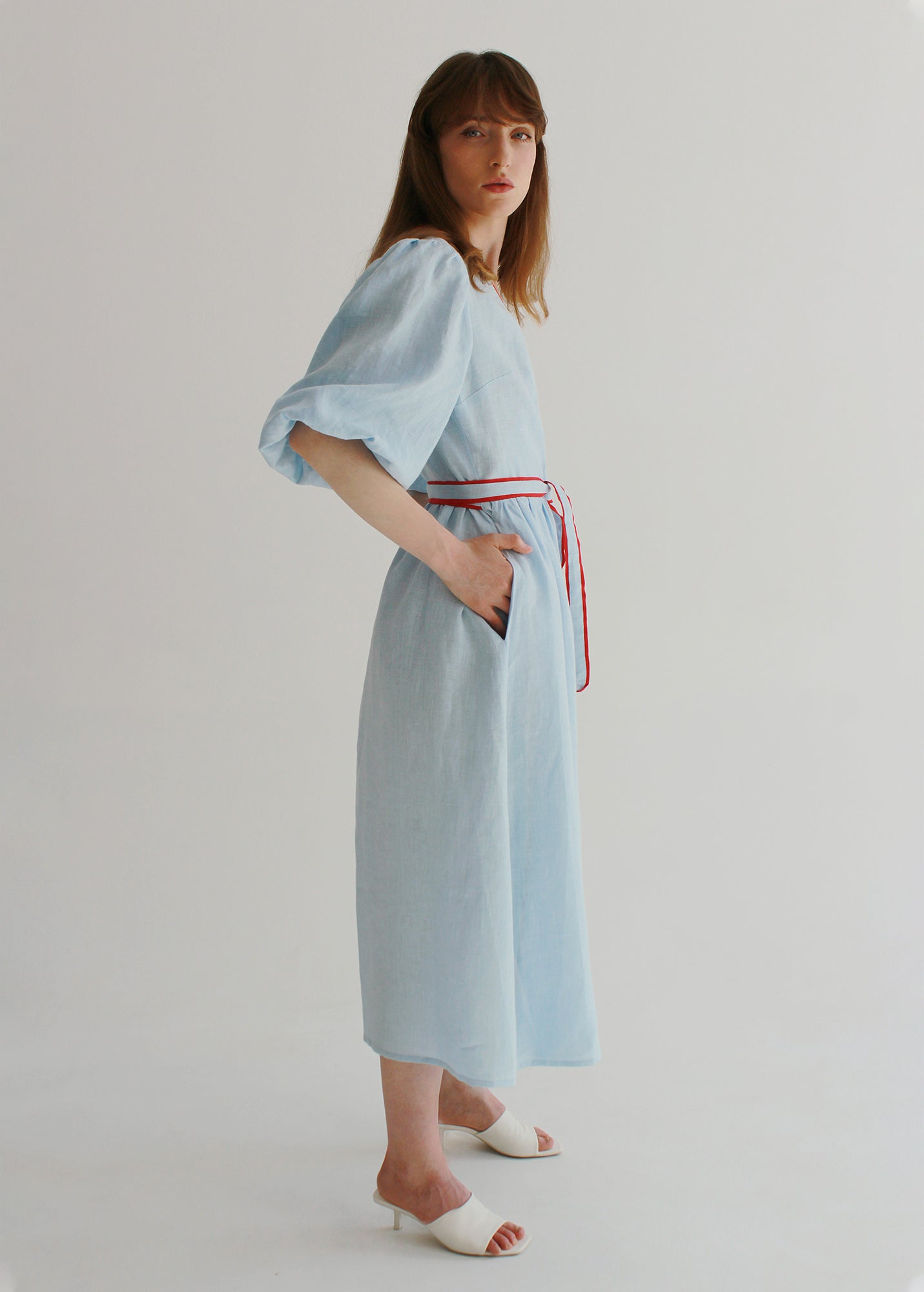 "Diana" Sky Blue Linen Dress