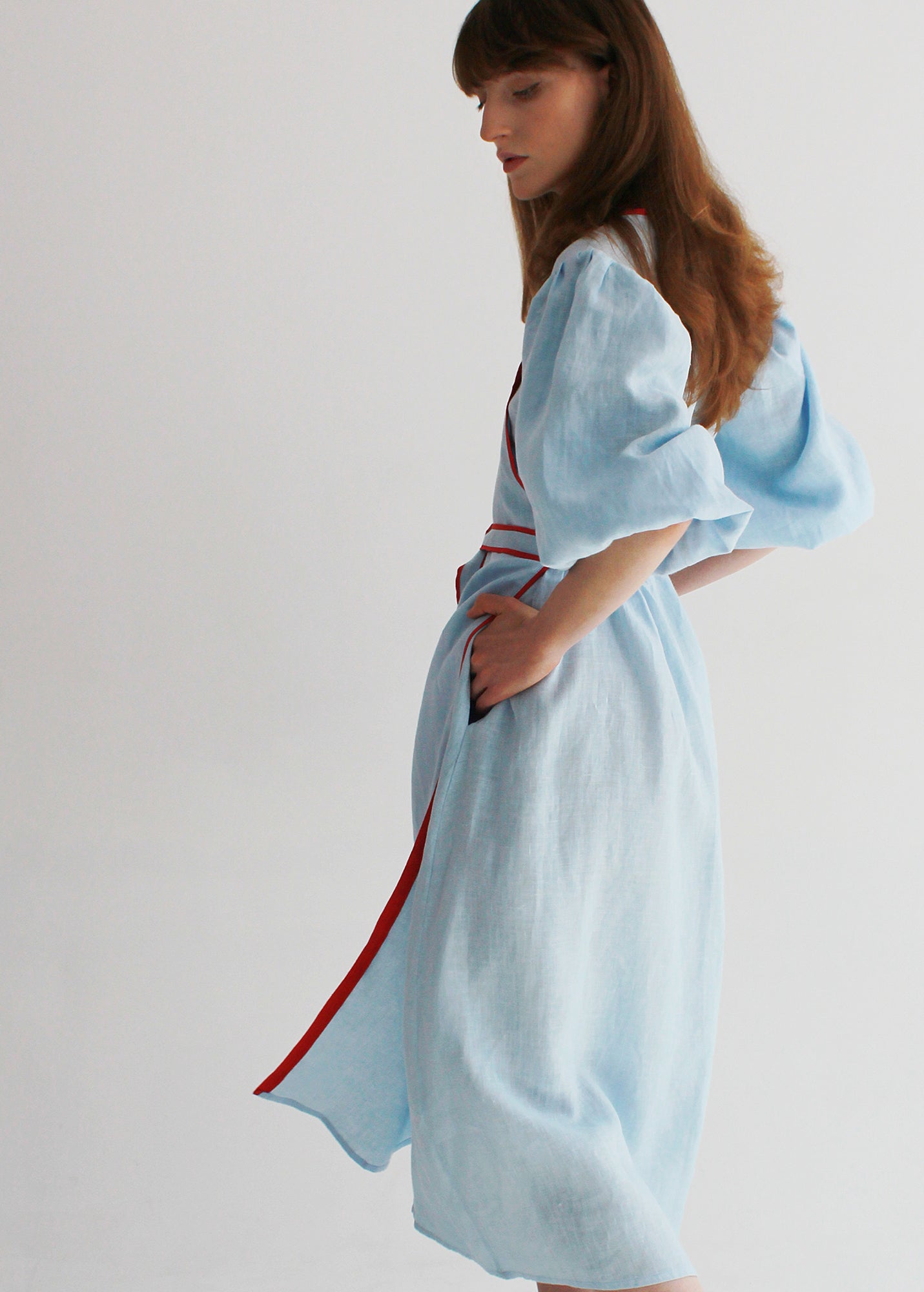 "Diana" Sky Blue Linen Dress
