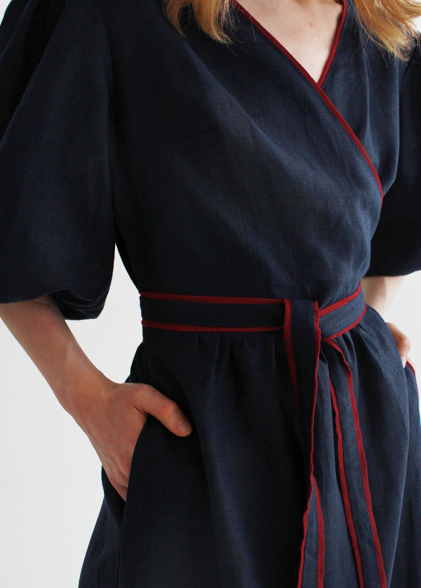 "Diana" Navy Blue Linen Dress