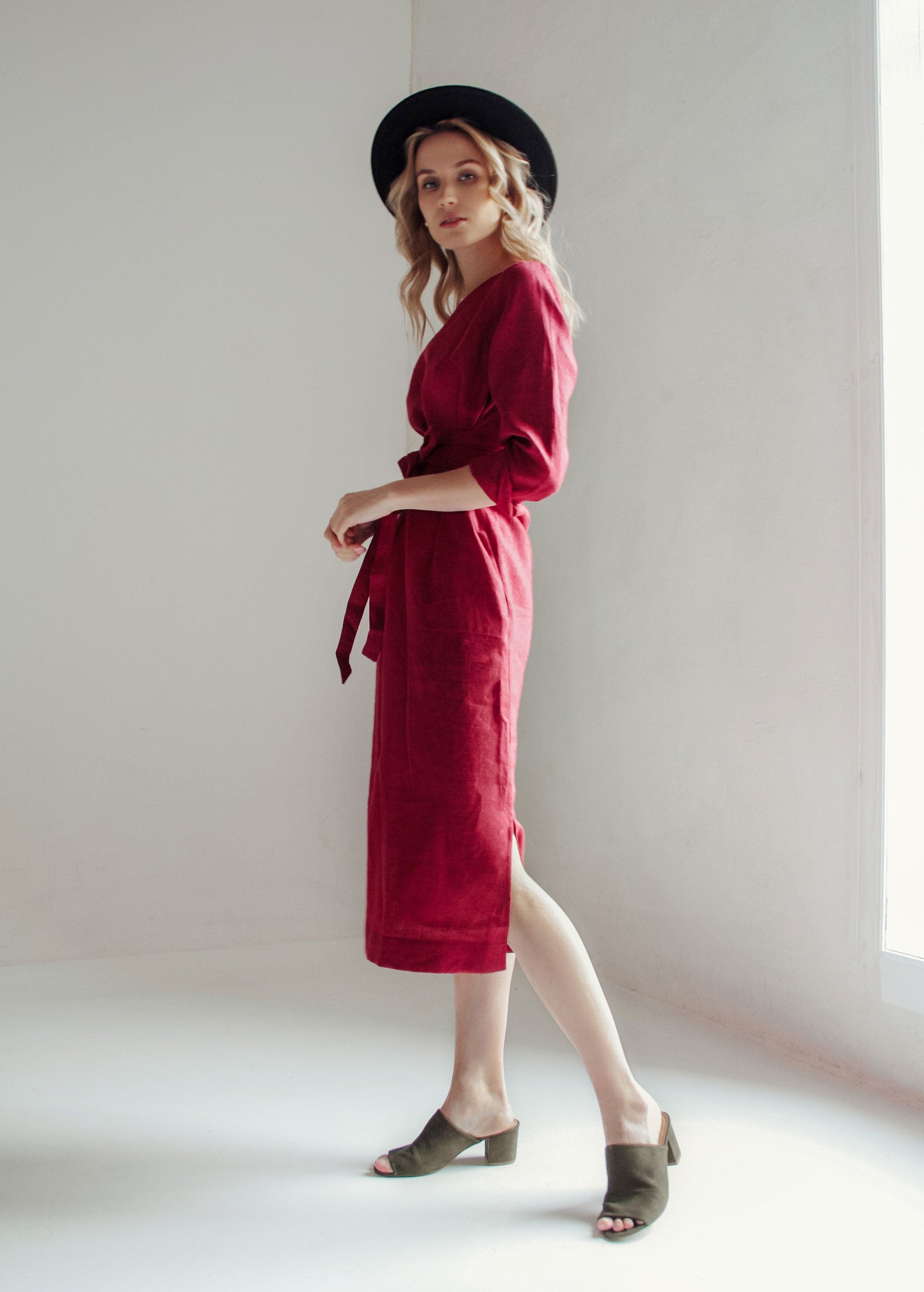 "Audrey" Burgundy Midi Dress