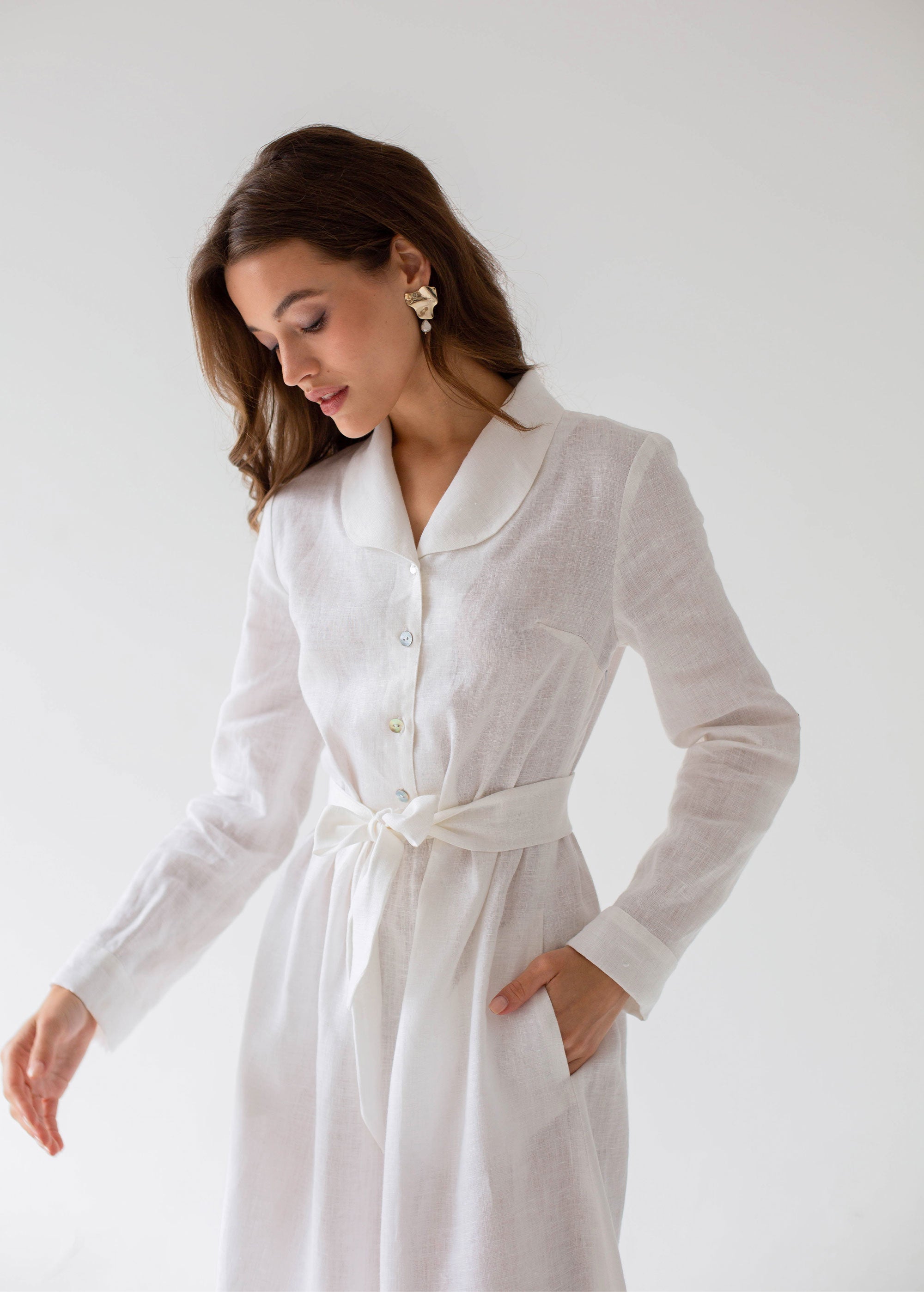 "Lily" White Linen Dress
