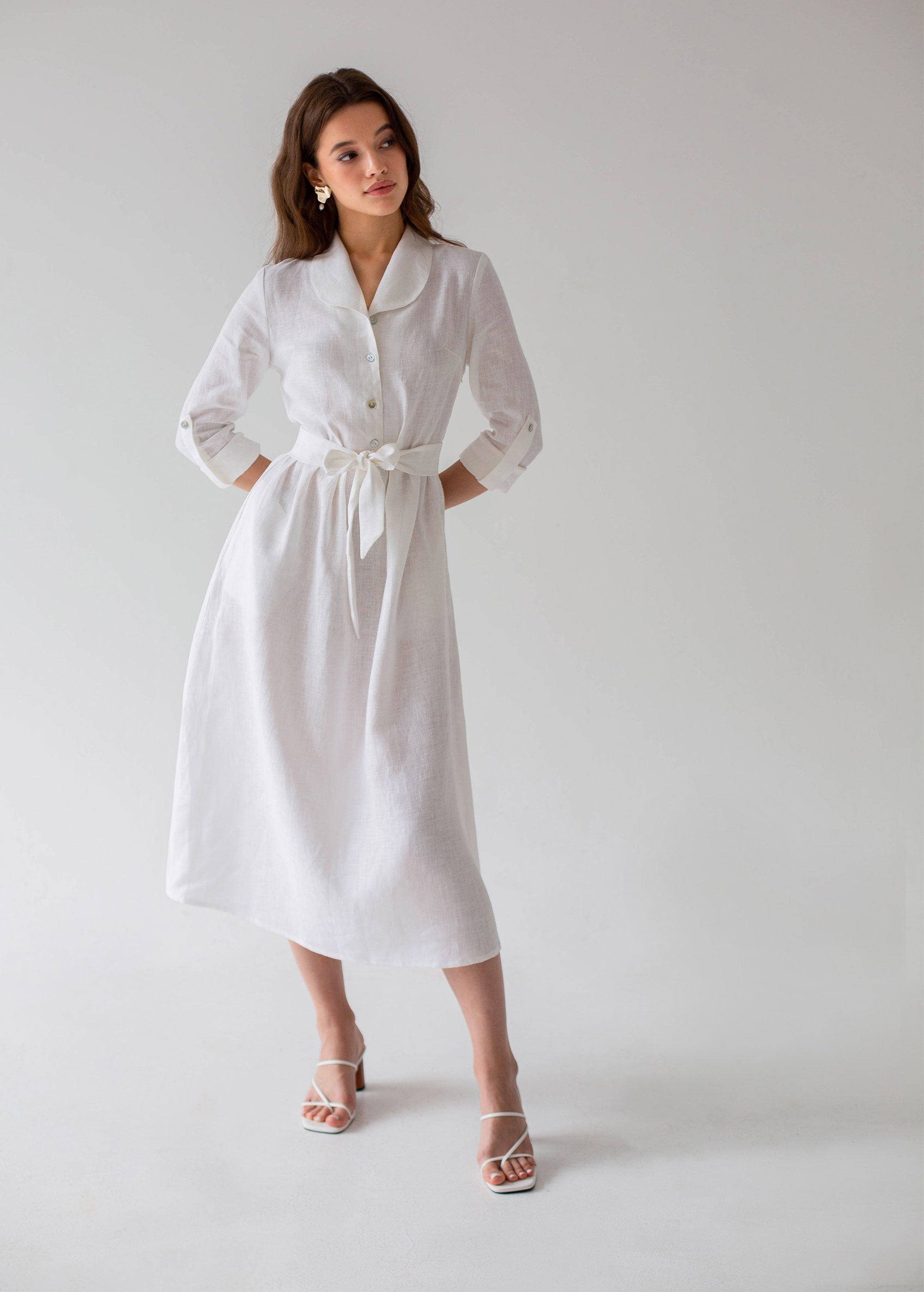 "Lily" White Linen Dress
