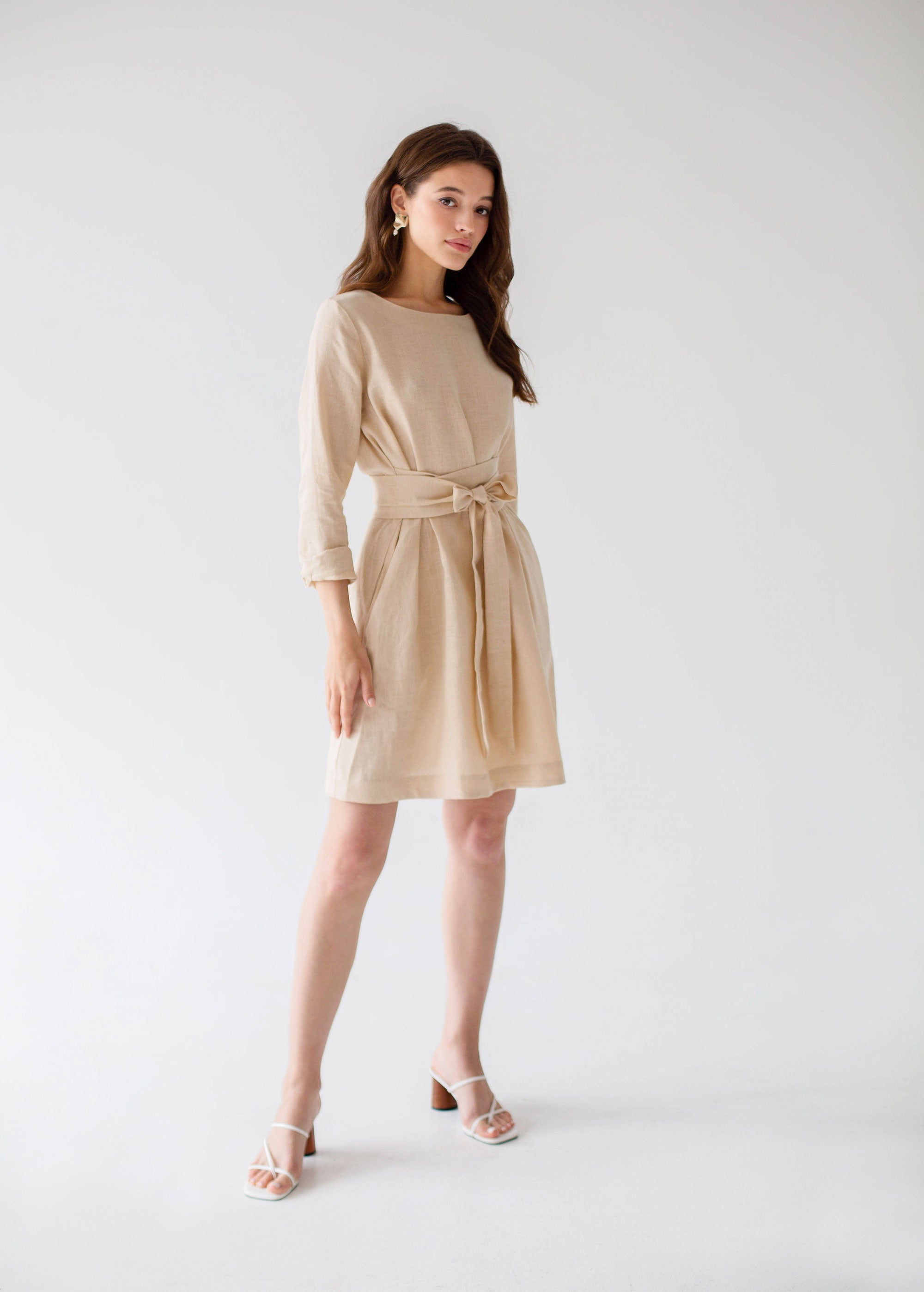 "Audrey" Beige Mini Dress