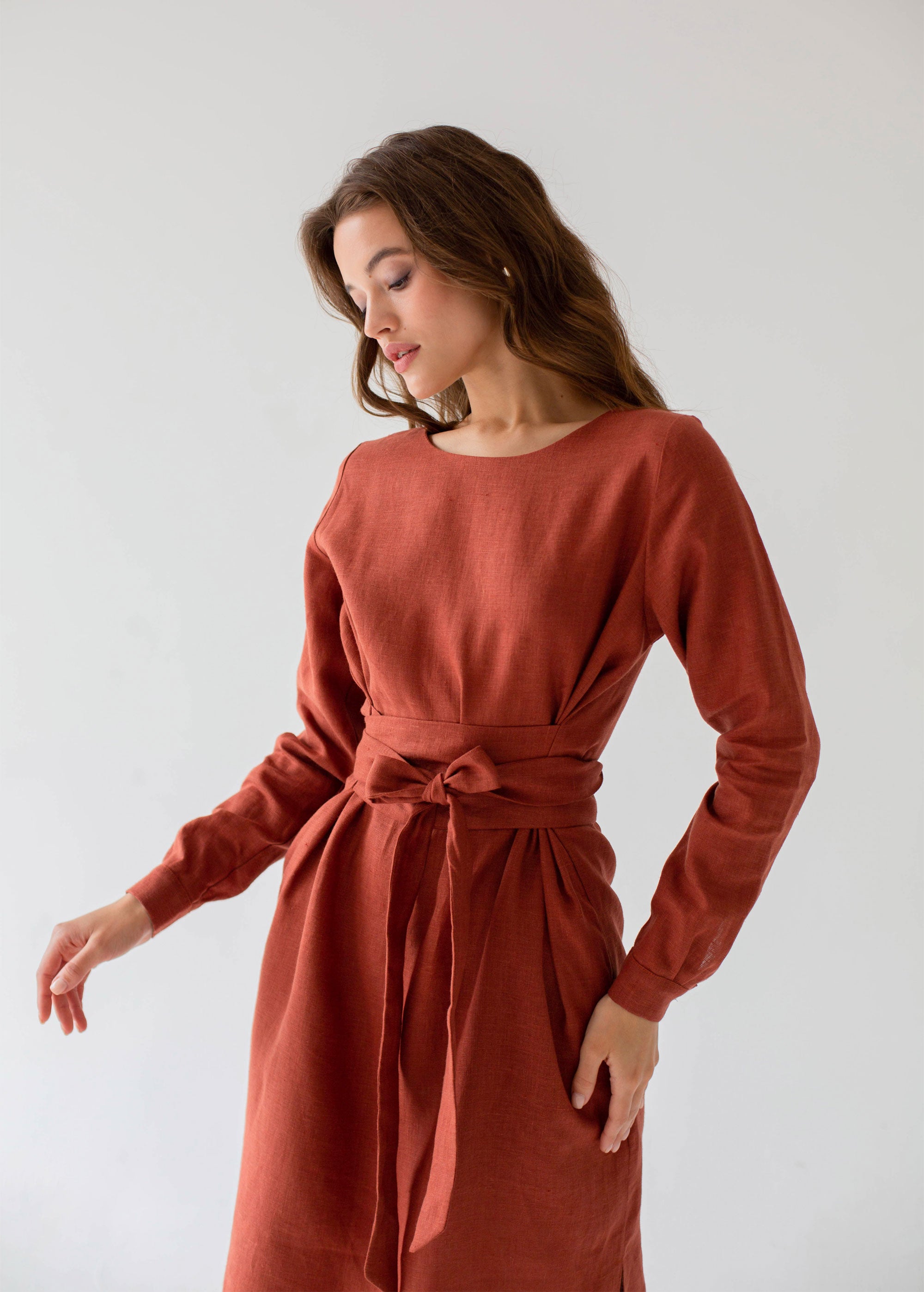"Audrey" Burnt Orange Midi Dress