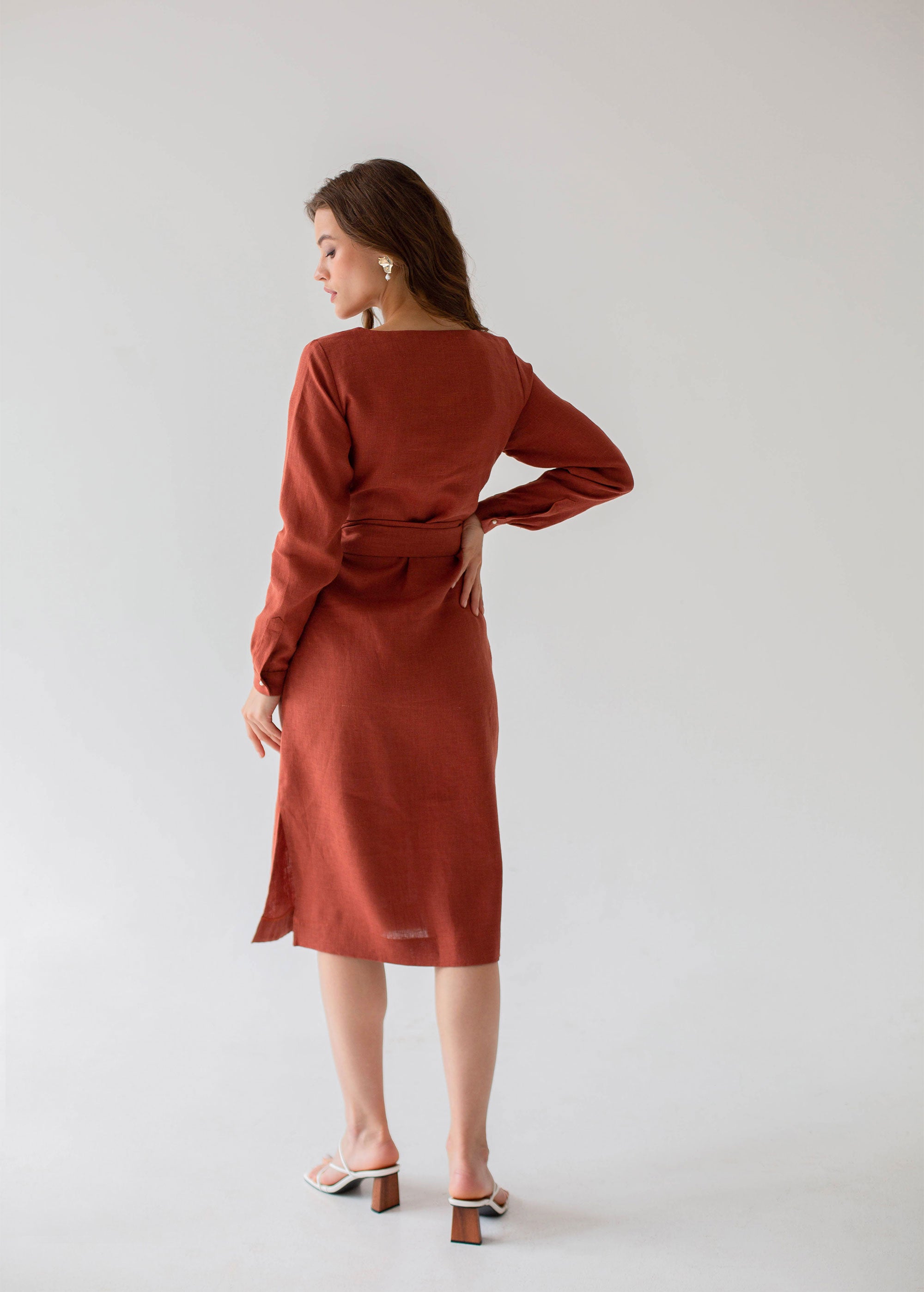 "Audrey" Burnt Orange Midi Dress