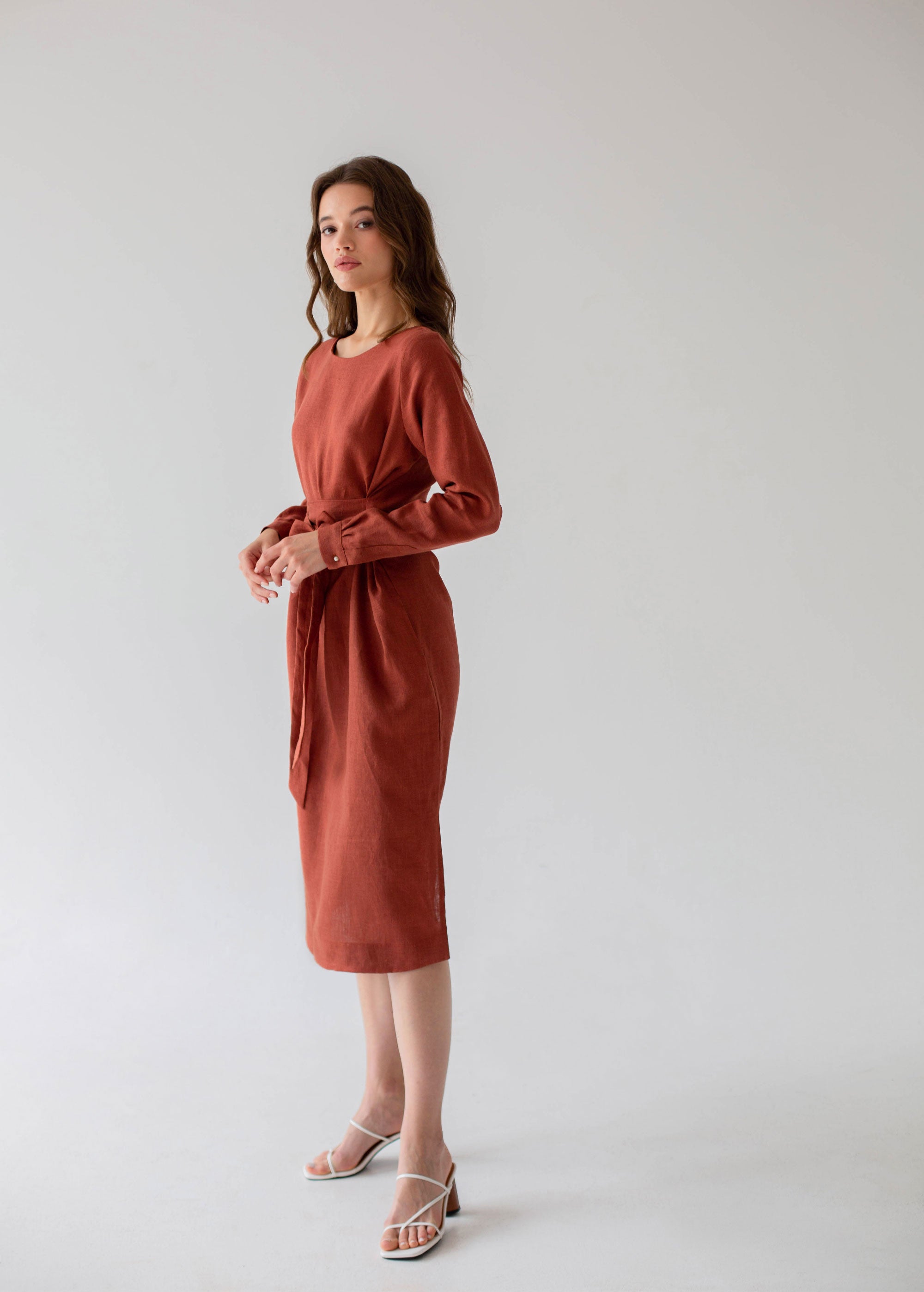 "Audrey" Burnt Orange Midi Dress