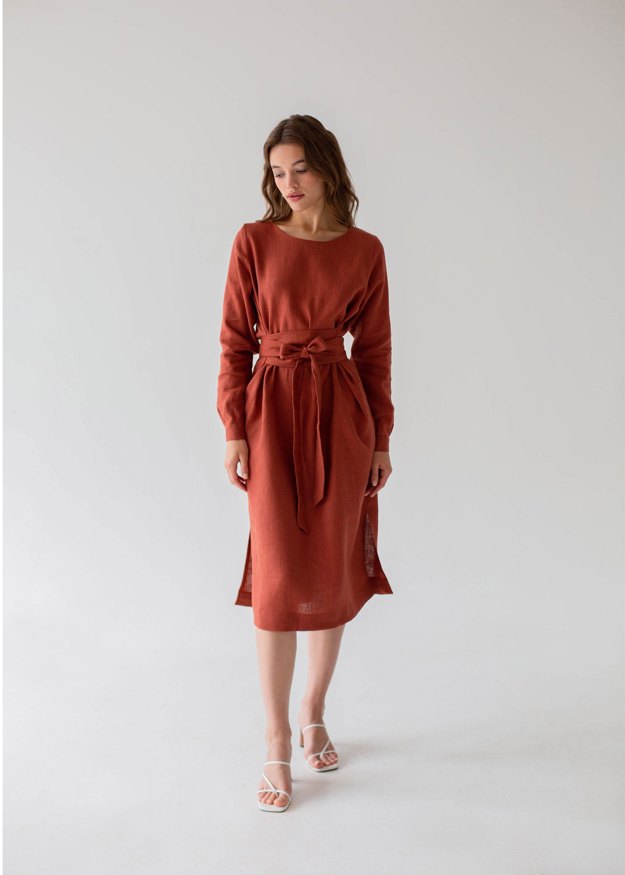 "Audrey" Burnt Orange Midi Dress