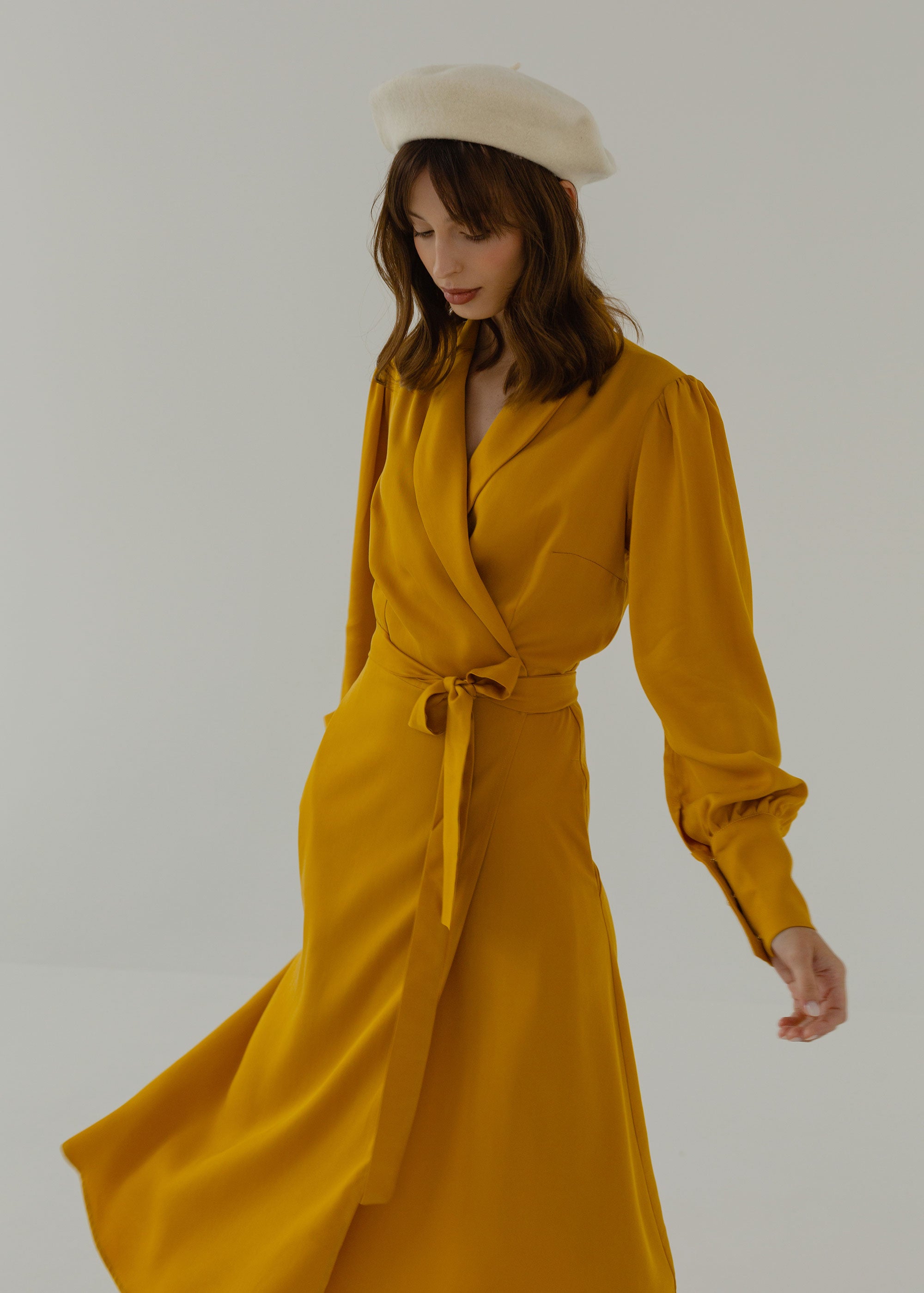 "Julie" Mustard Yellow Midi Dress
