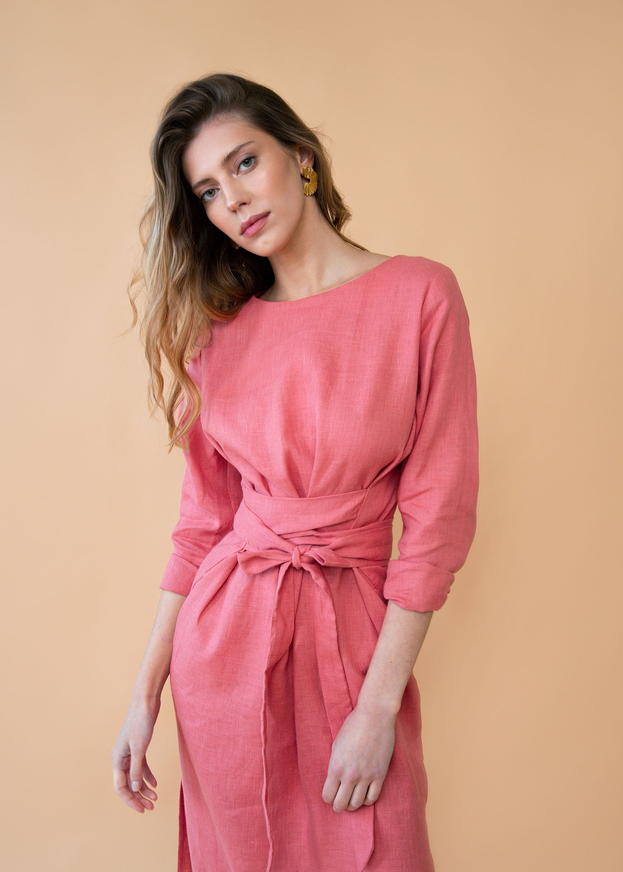 "Audrey"  Coral Peach Maxi Dress