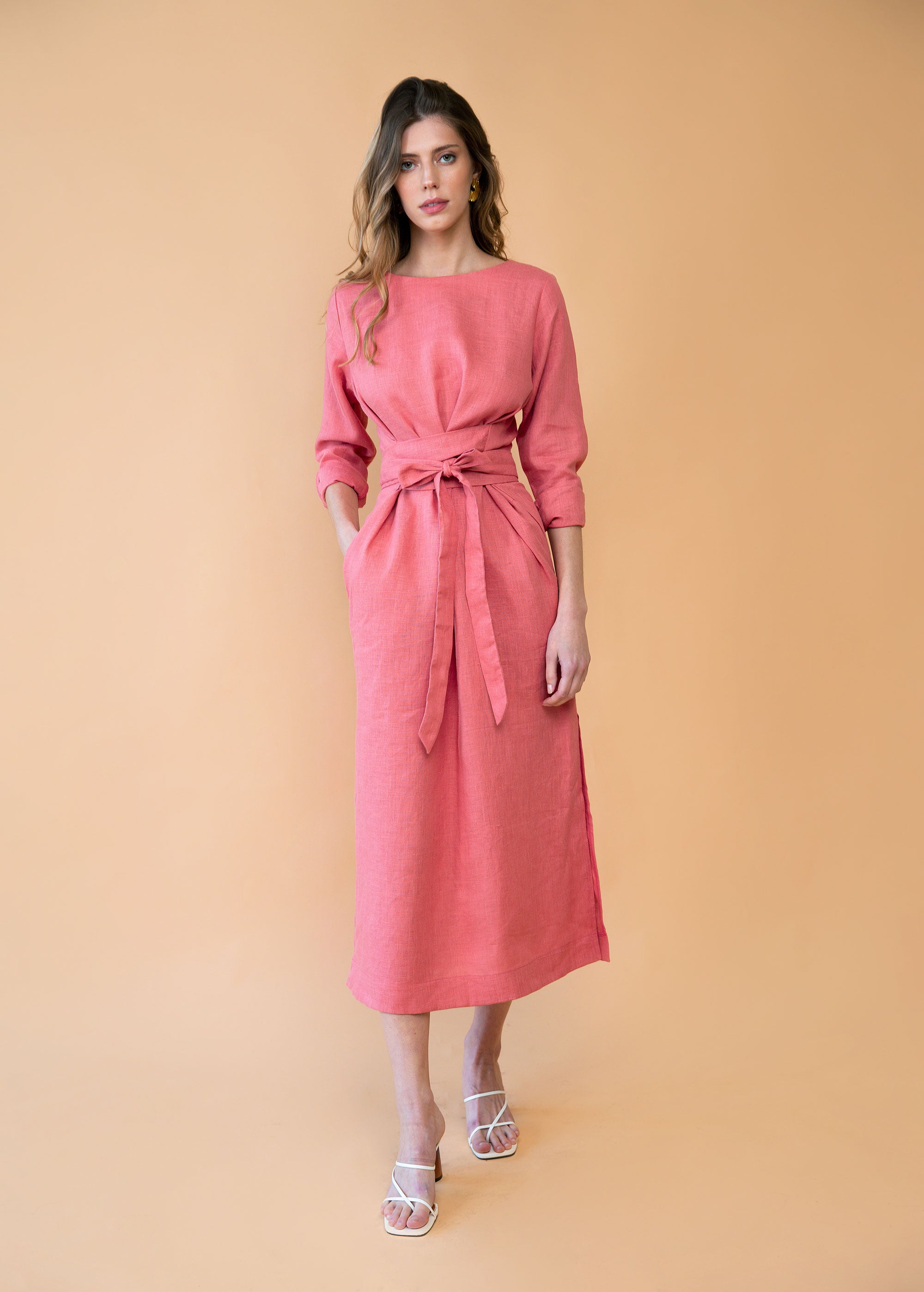 "Audrey"  Coral Peach Maxi Dress