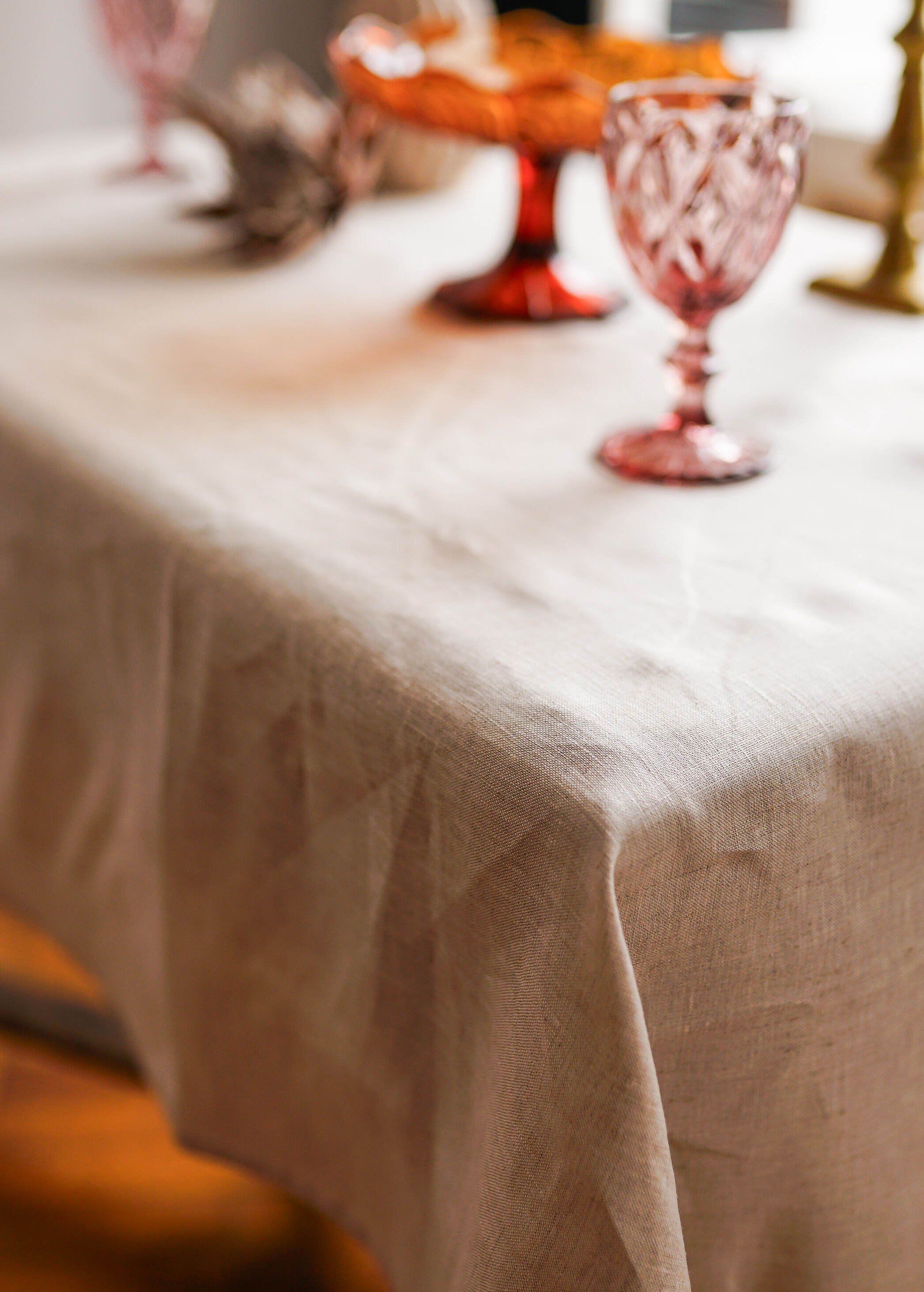 a close up of a table with a cloth on it