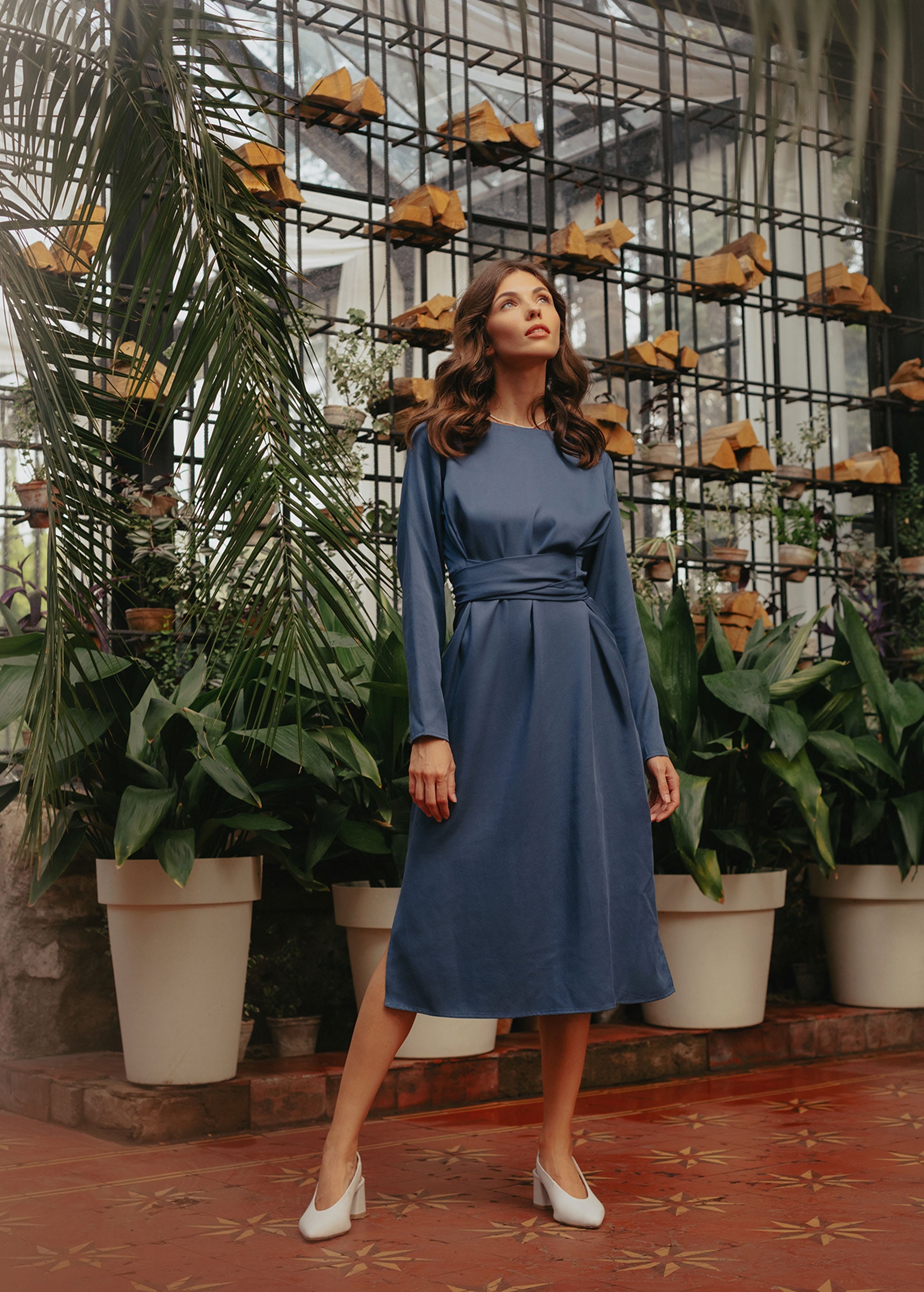 "Audrey"  Navy Blue Midi Dress