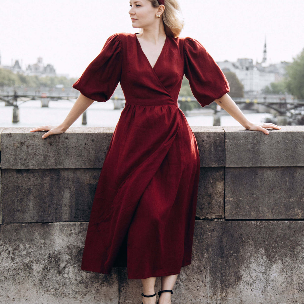 Olivia Burgundy Linen Wrap dress Olivia Burgundy Linen Wrap dress