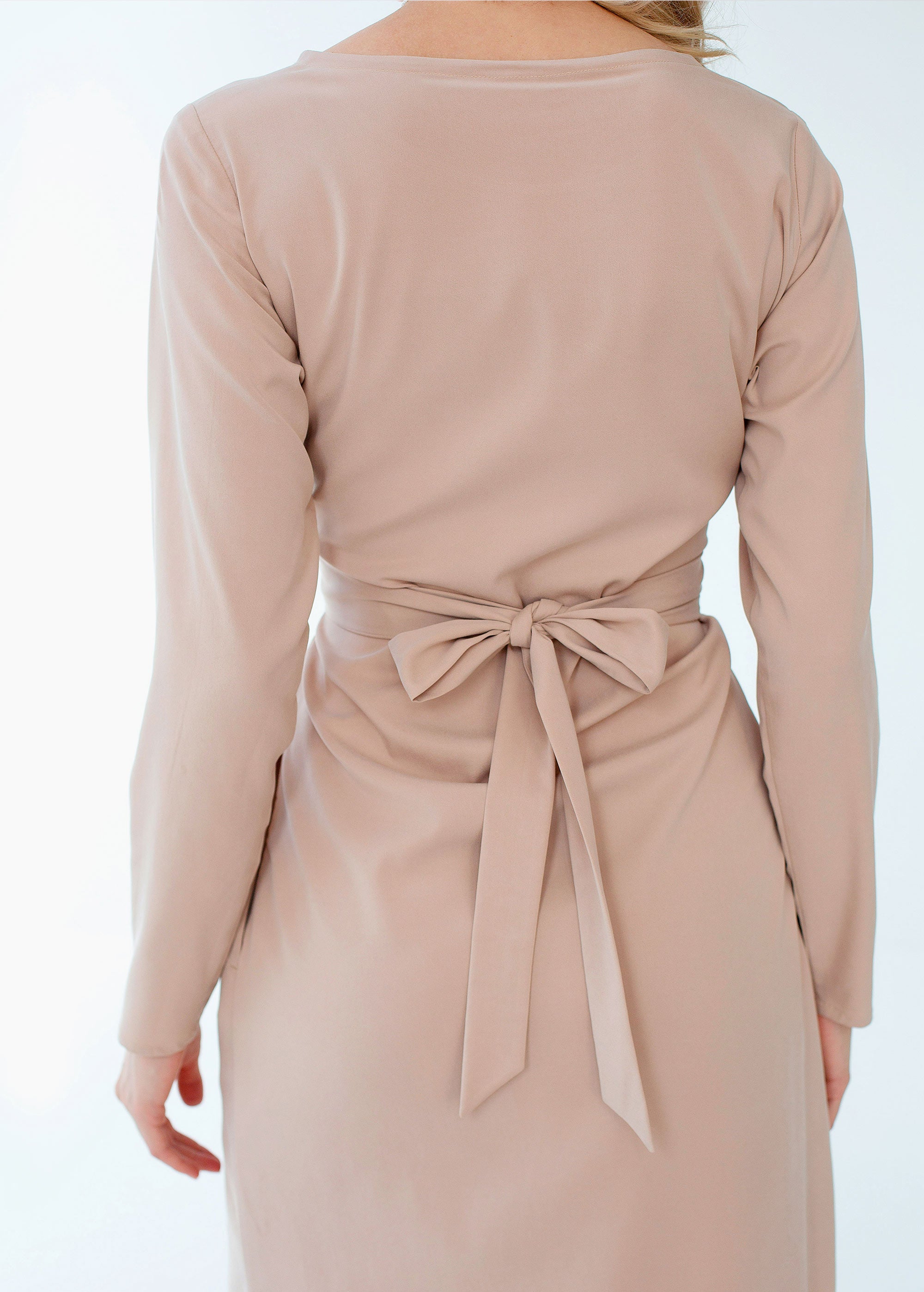 "Audrey" Beige Midi Dress