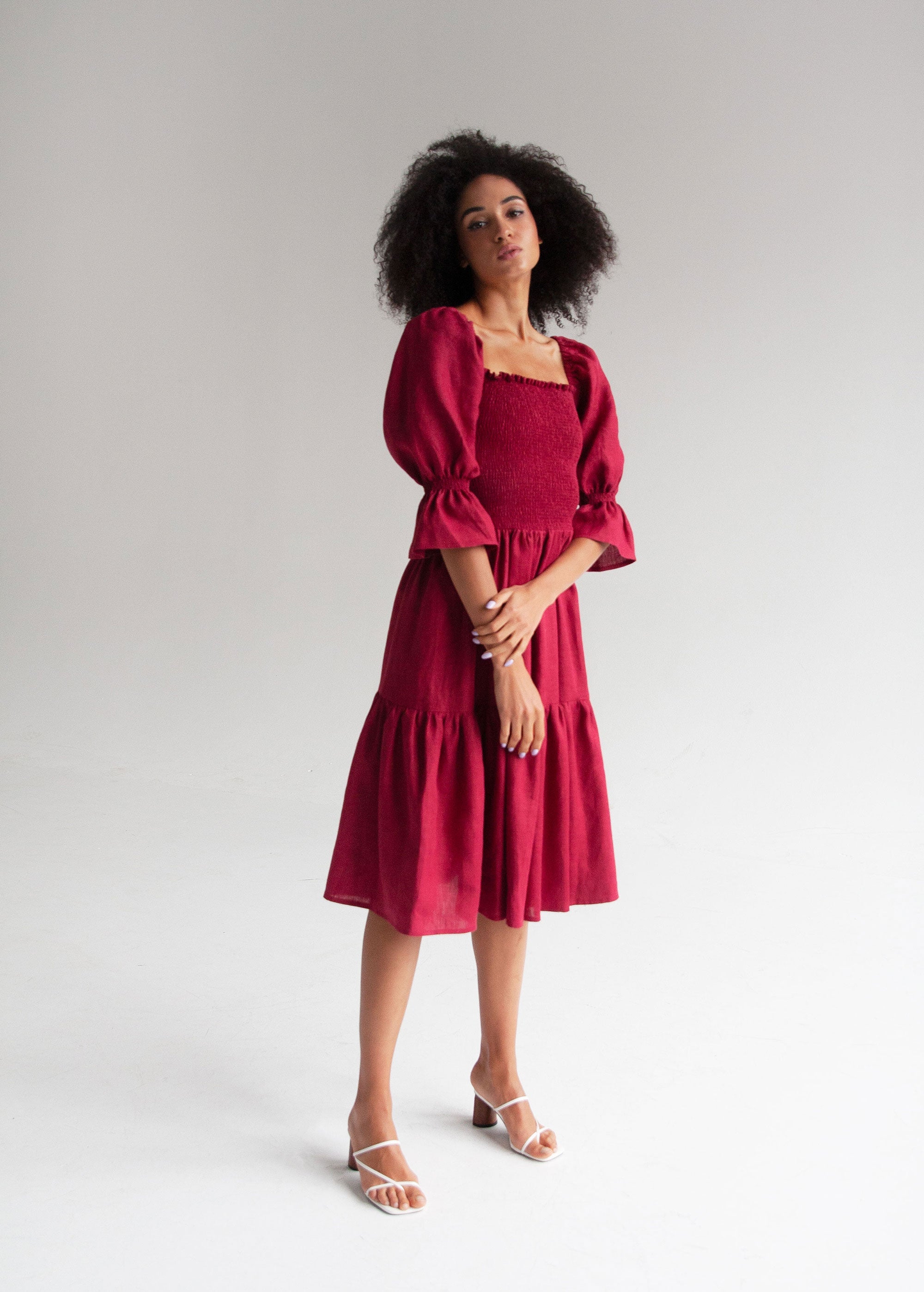 "Camila" Burgundy Midi Dress