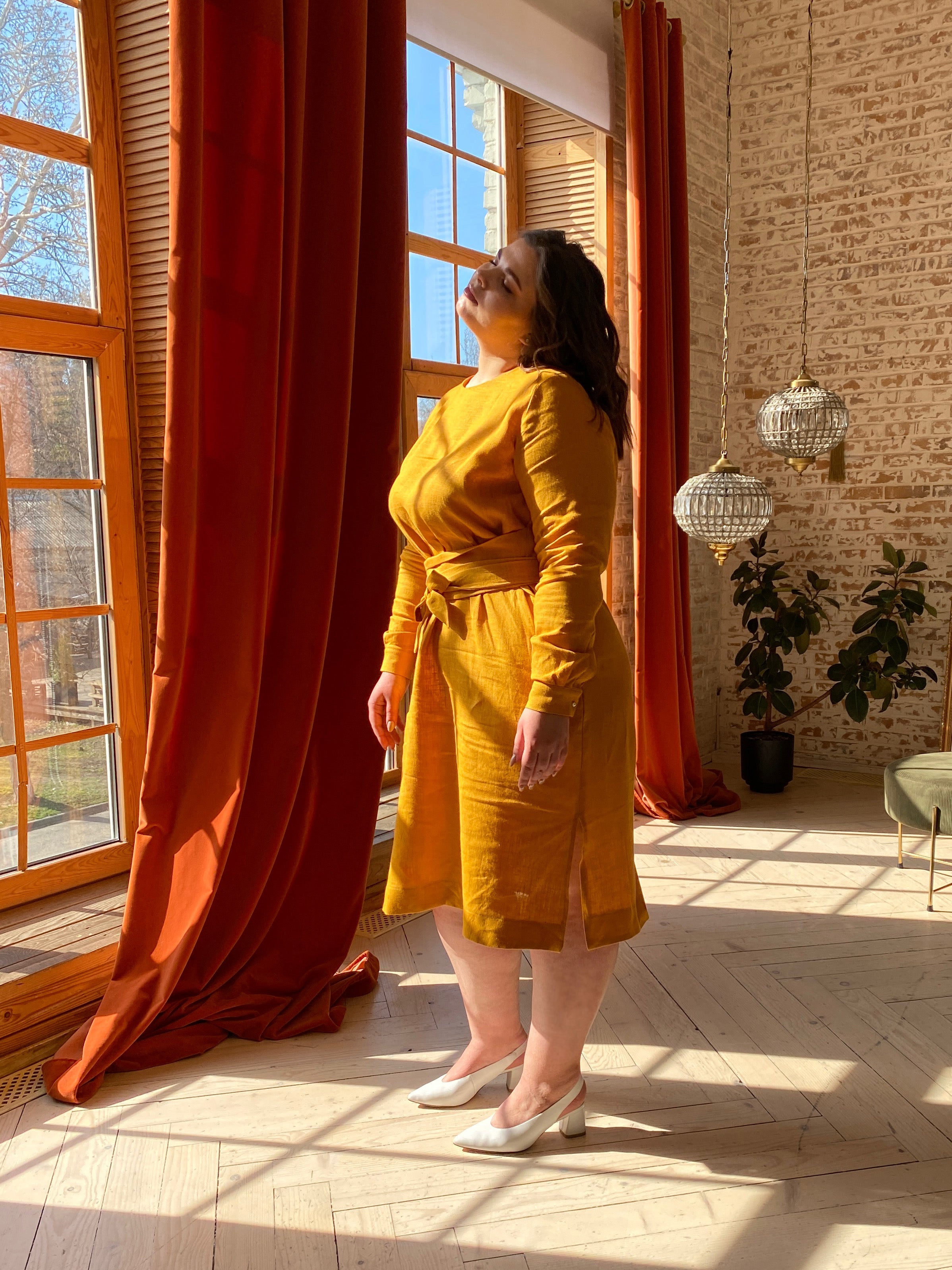"Audrey" Mustard Yellow Plus Size Dress