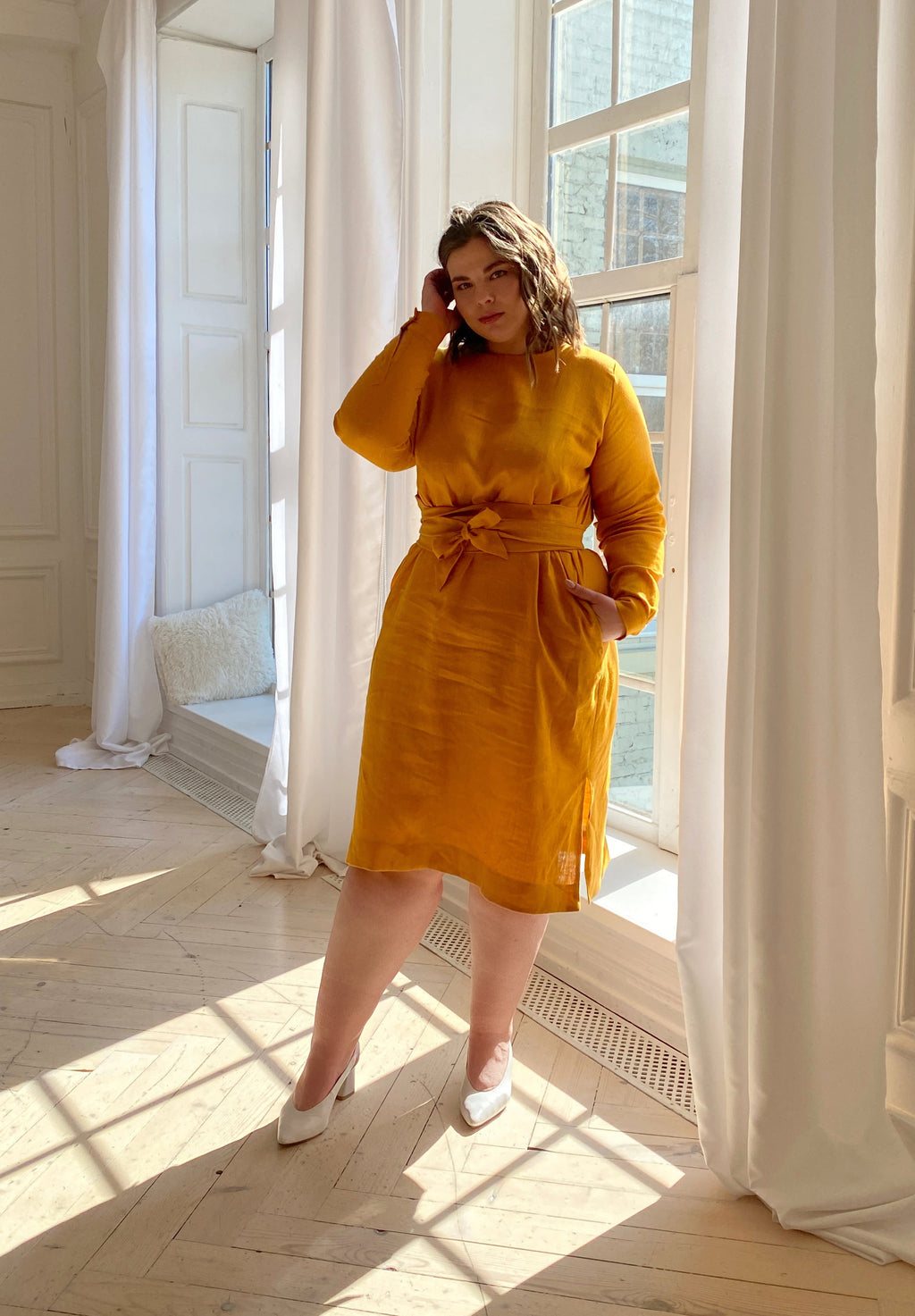 mustard yellow dress plus size Plus Size - Cross Hatch Pinafore Midi Dress - Mustard