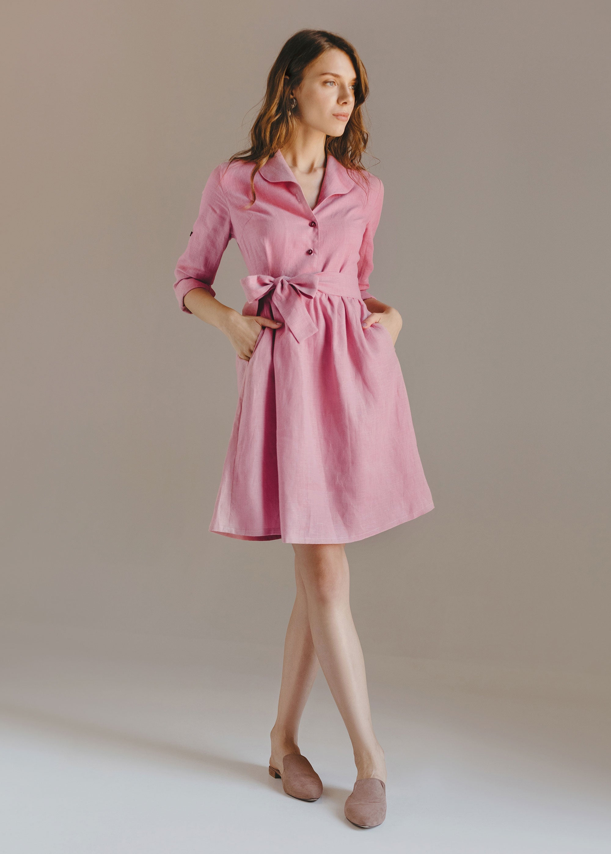 "Lily" Pink Linen Dress