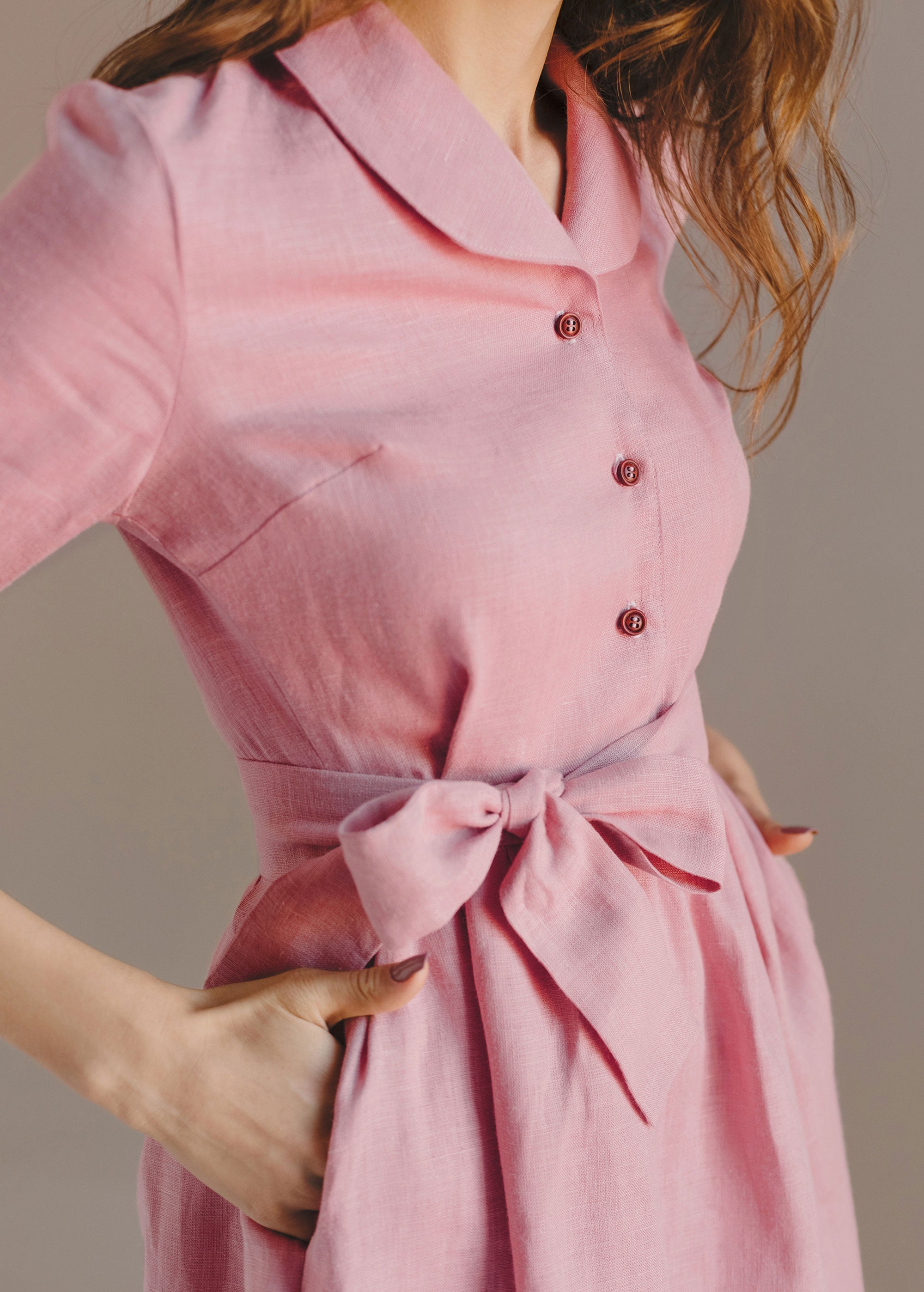 "Lily" Pink Linen Dress