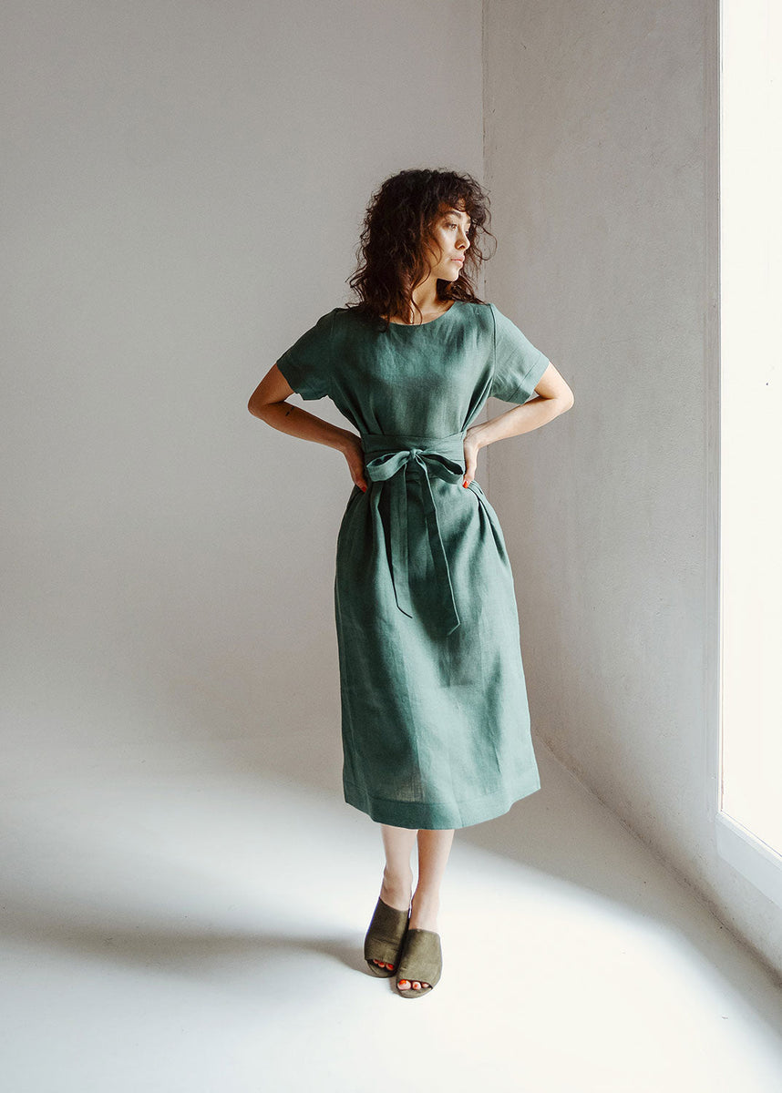 Sage green linen dress, sage bridesmaid dresses long | Nich Linen