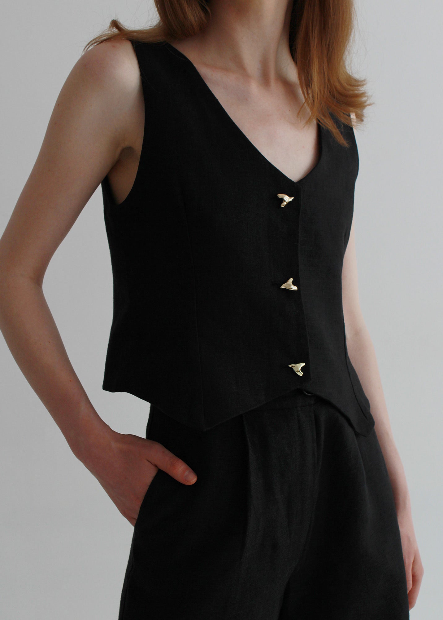 Set of black linen pants and waistcoat