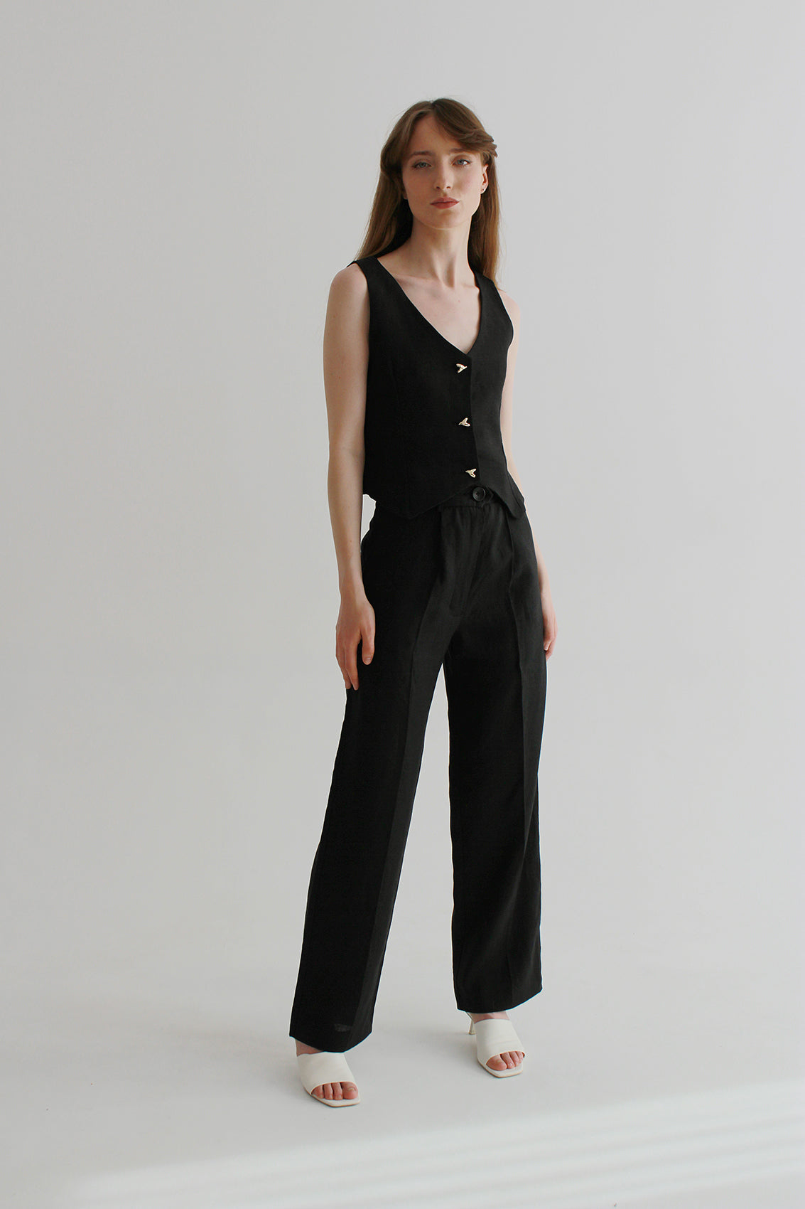 Set of black linen pants and waistcoat