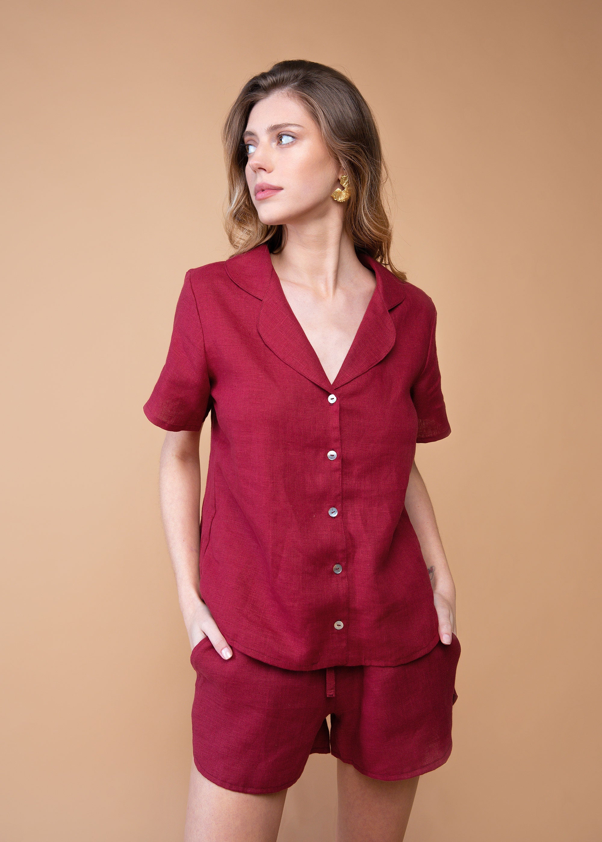 Linen Burgundy Pajama Set