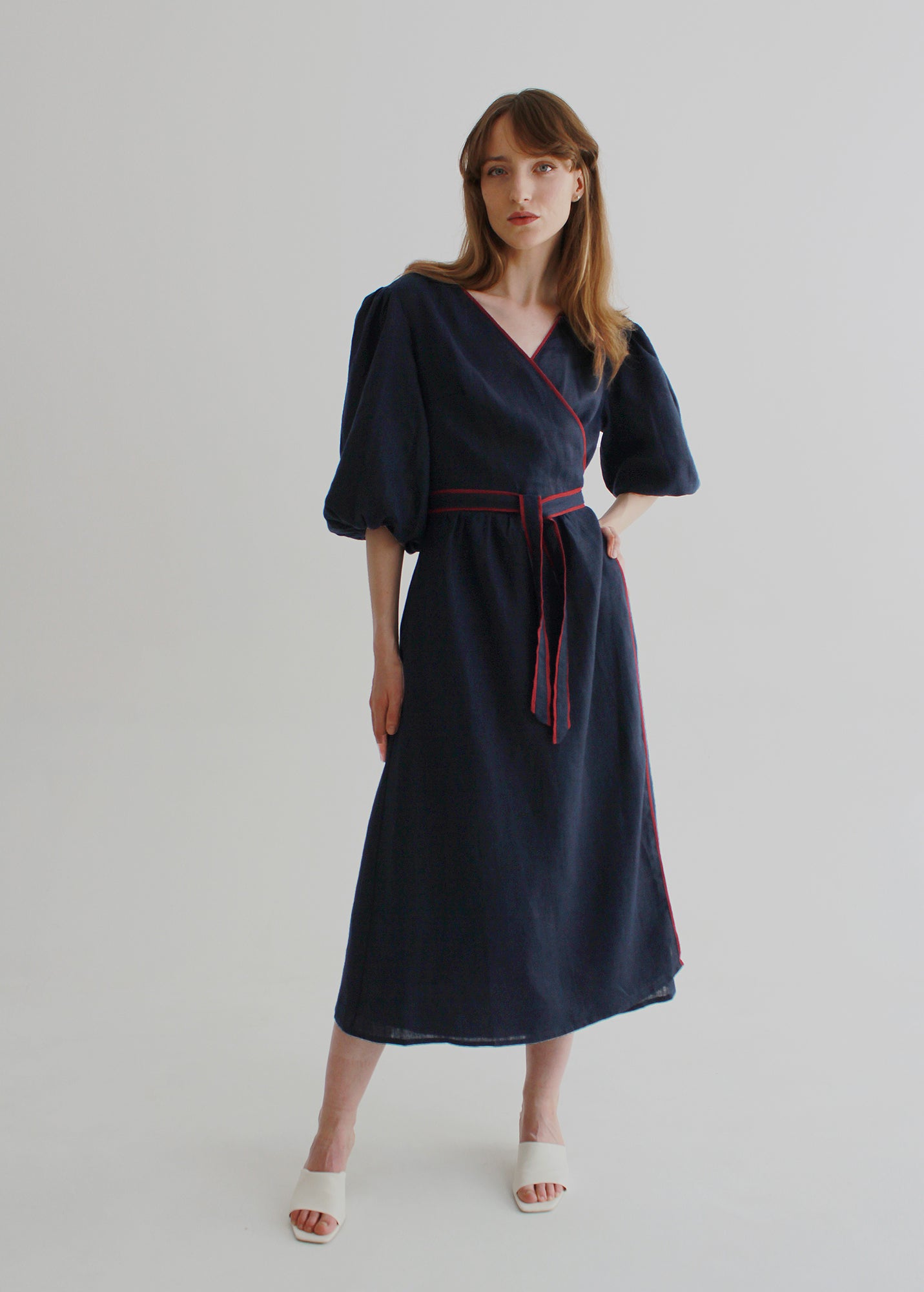 "Diana" Navy Blue Linen Dress