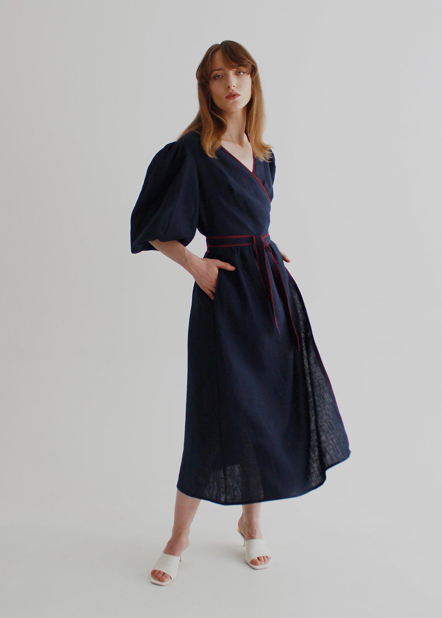 "Diana" Navy Blue Linen Dress