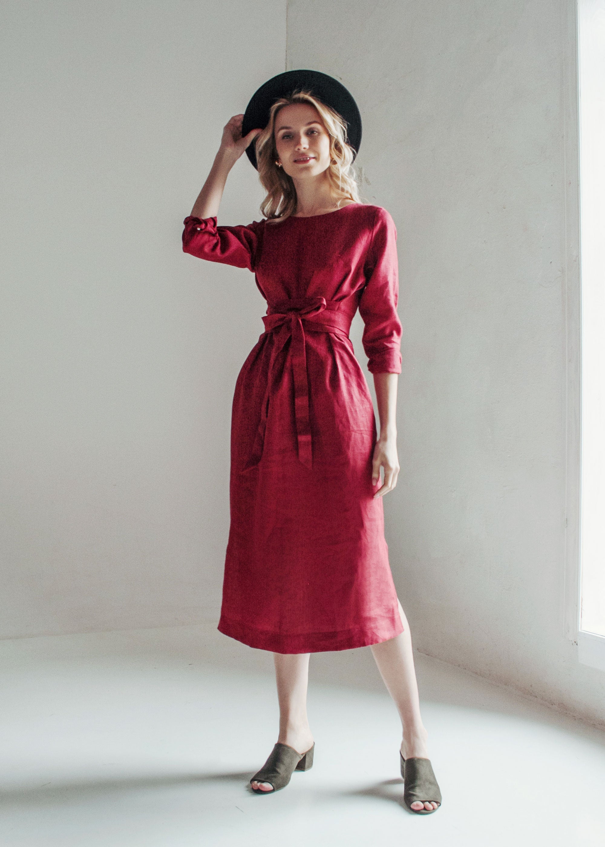 "Audrey" Burgundy Midi Dress