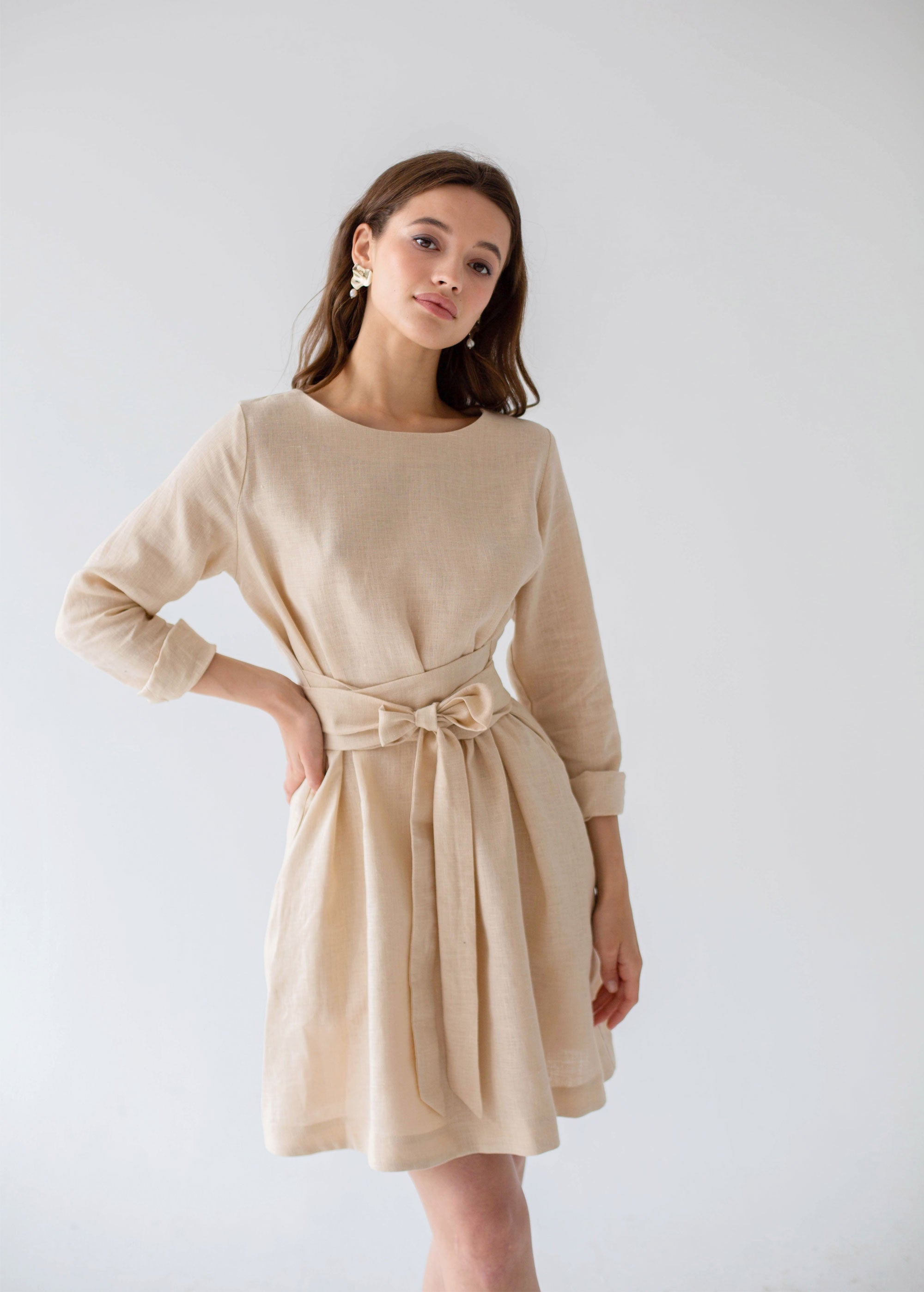 "Audrey" Beige Mini Dress