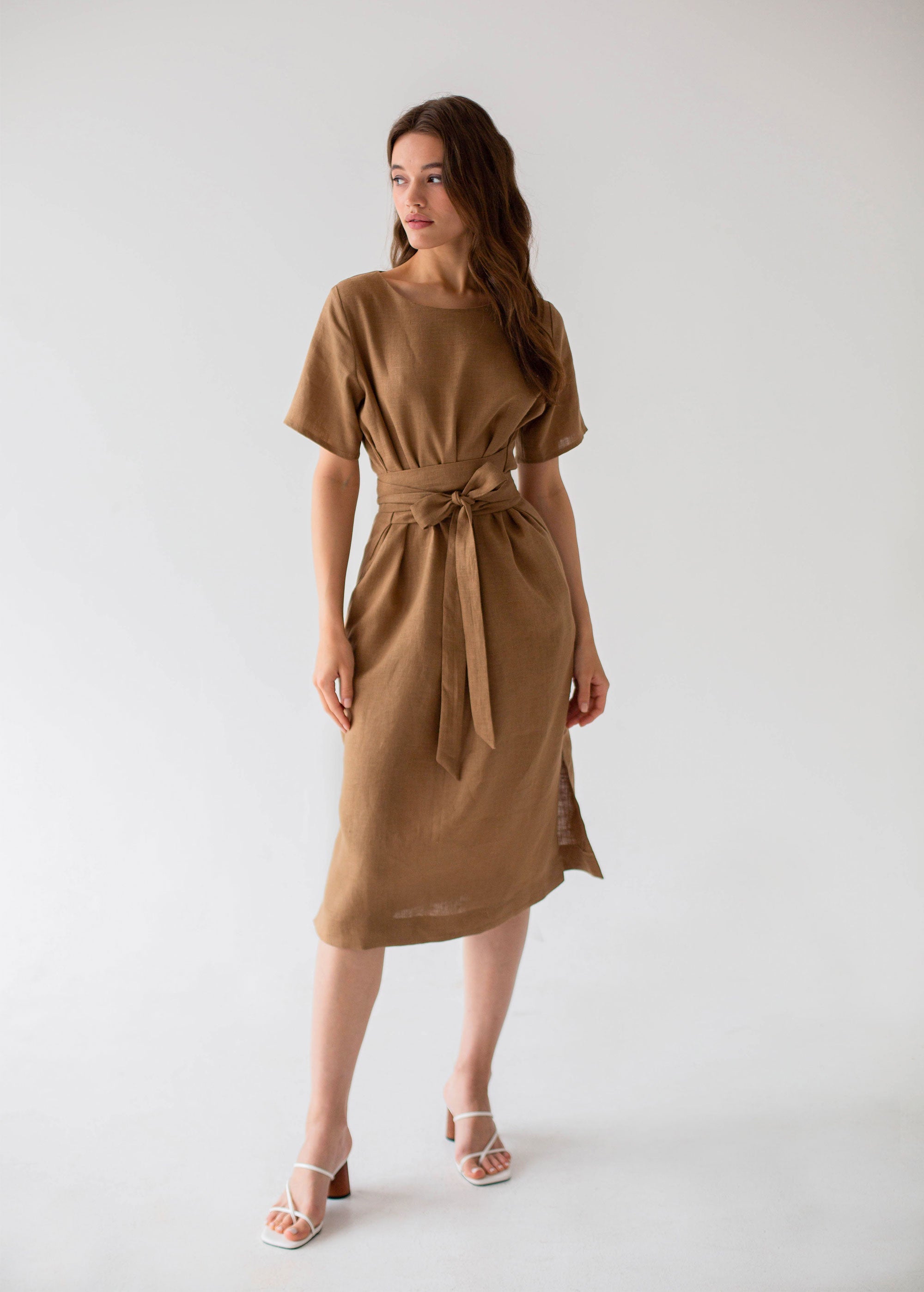 "Adelia" Sand Midi Dress