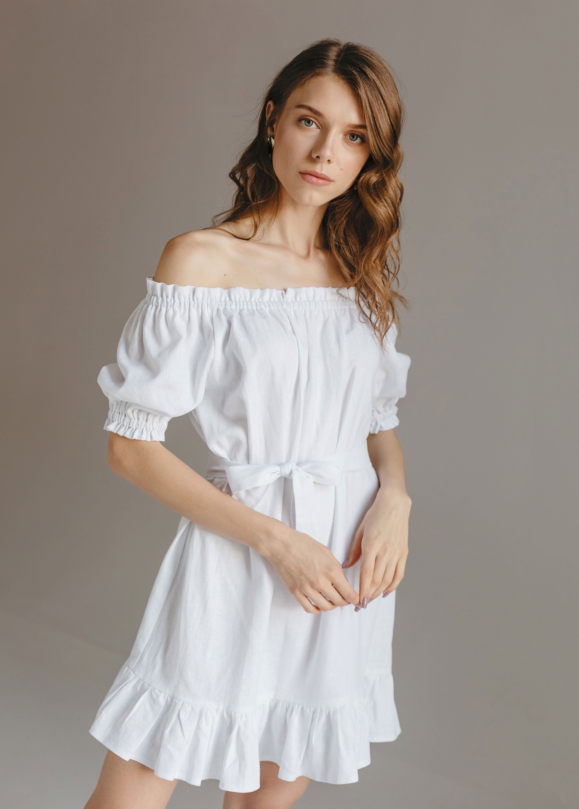 "Lia" Short White Off The Shoulder Dress