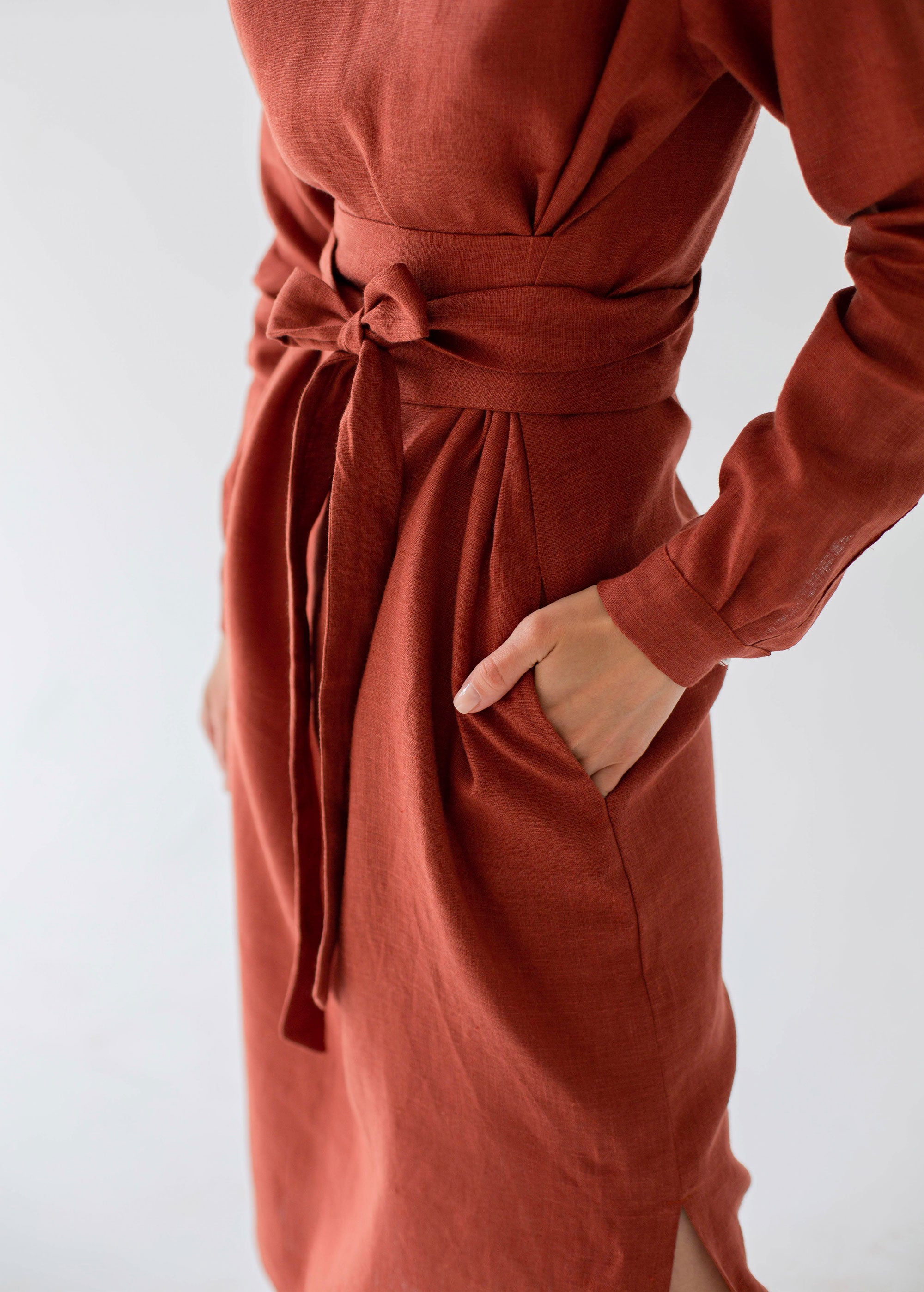 "Audrey" Burnt Orange Midi Dress