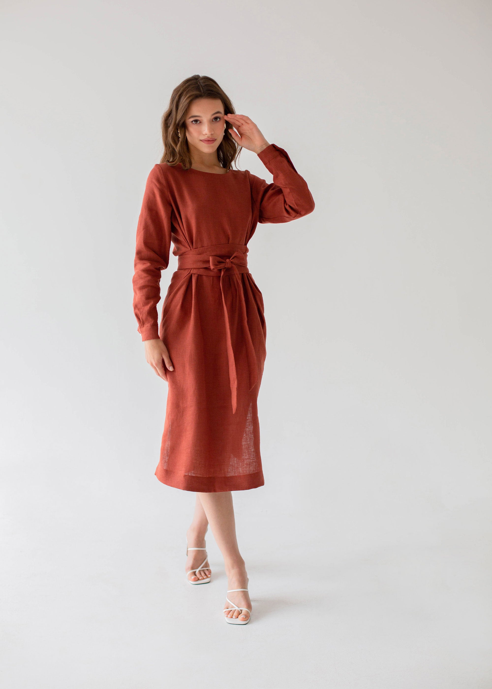 "Audrey" Burnt Orange Midi Dress