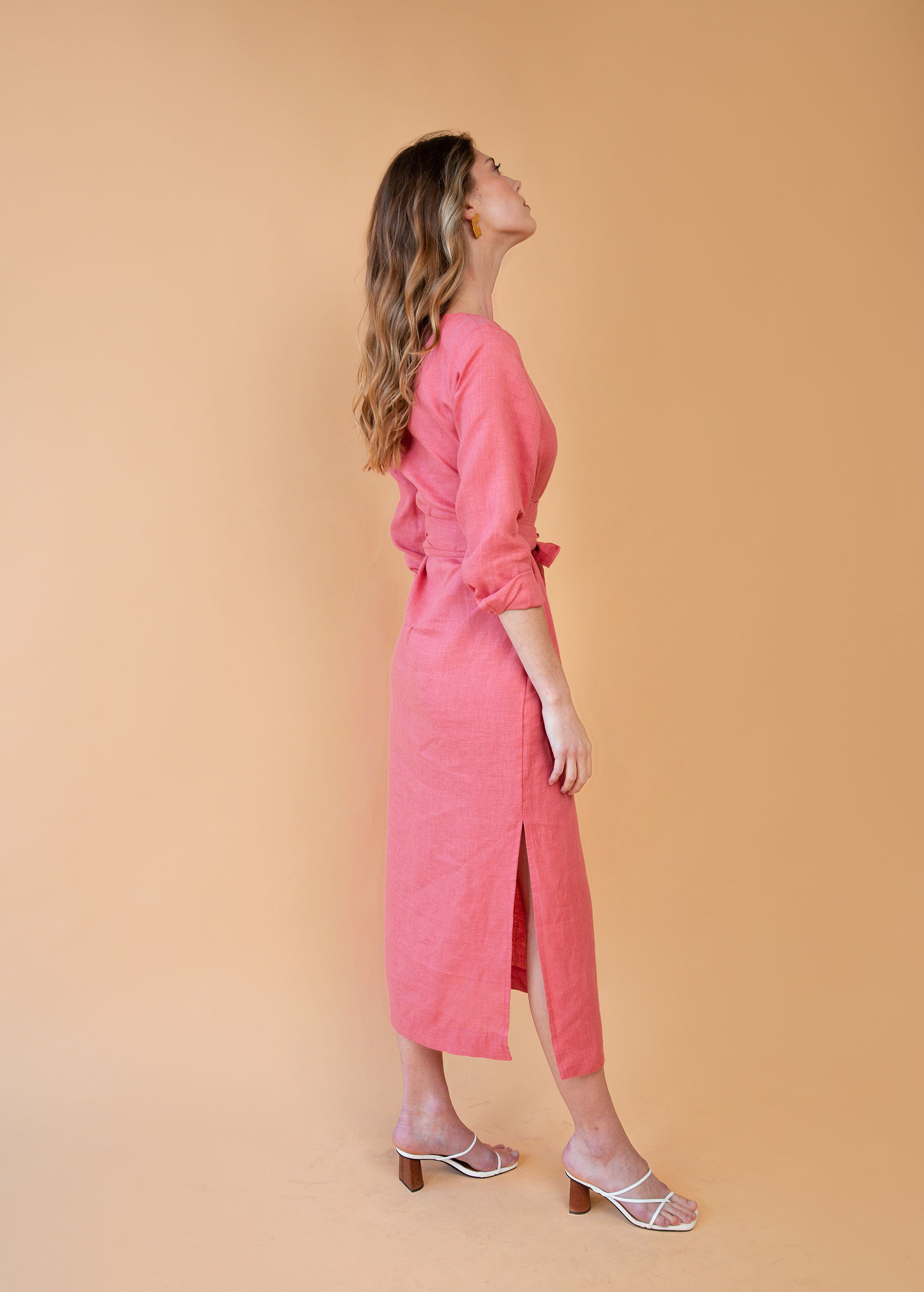 "Audrey"  Coral Peach Maxi Dress